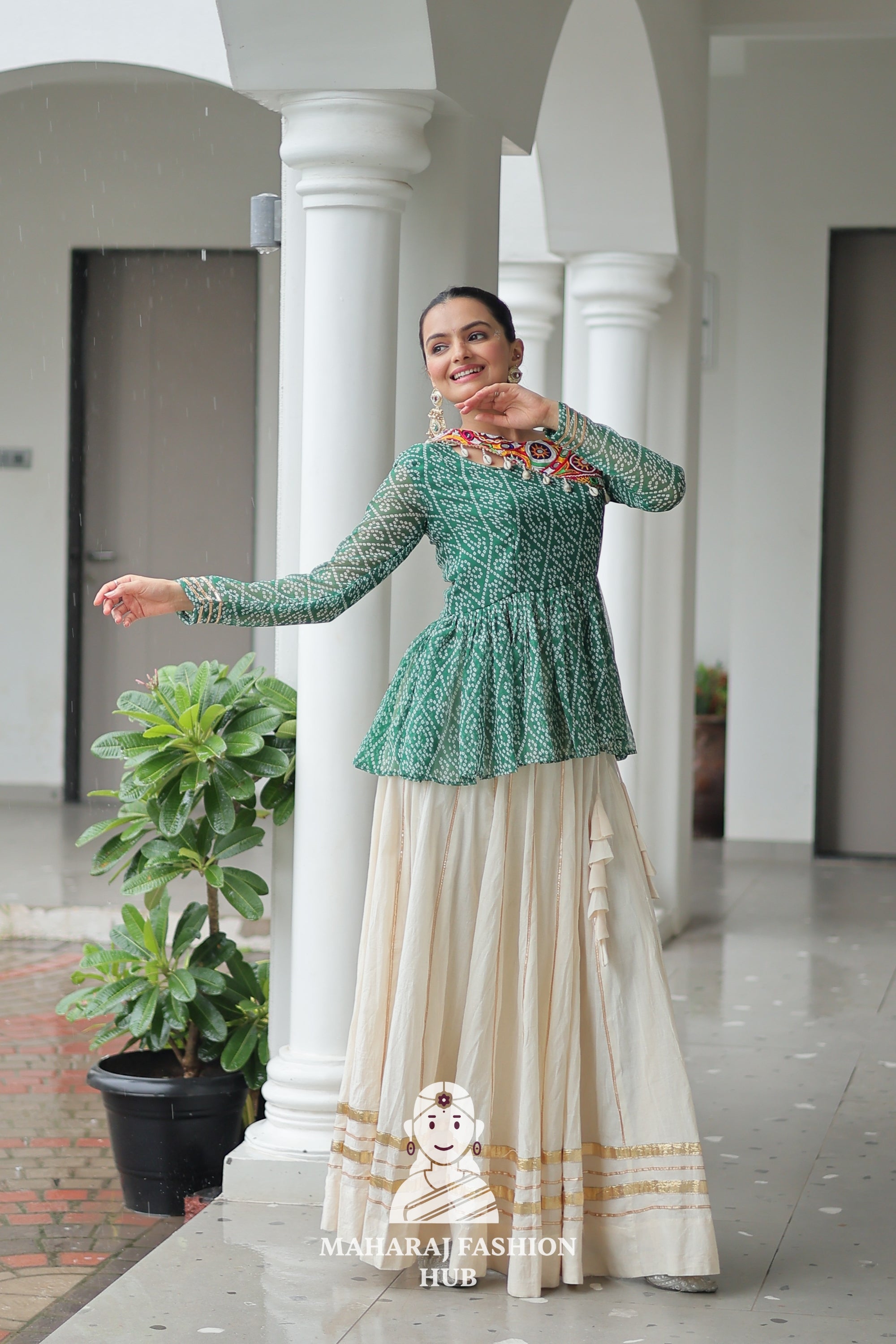 Navratri - Premium Kora Cotton Gota Patti Lehenga with Bandhani Kutchi Top ✨💃