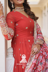 Elegant Faux Georgette Gown with Cutwork Tabby Silk Dupatta