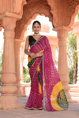New special Georgette Bandhani With Gotapatti Work Saree