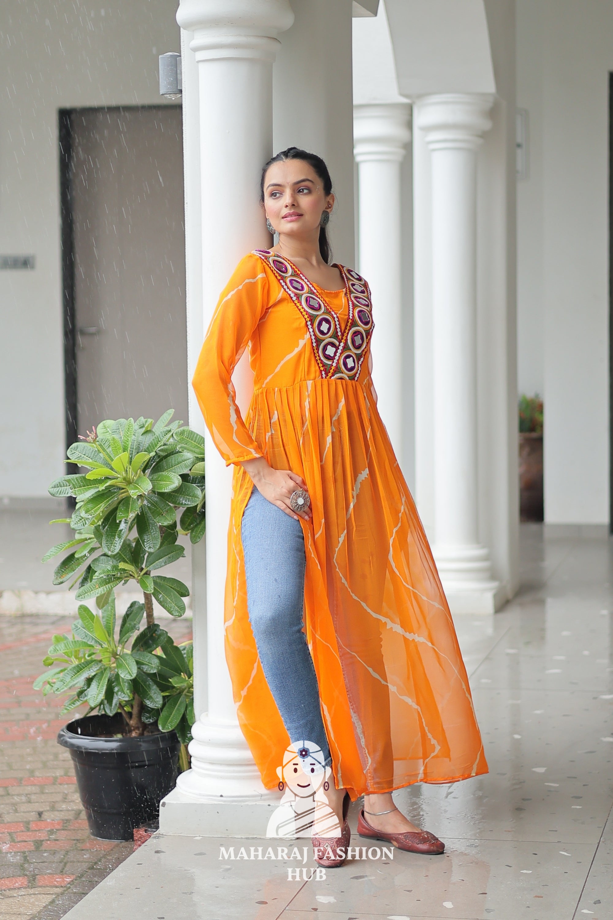 Navratri - Vibrant Leheriya Print Kutchi Patch Navratri Kurti Collection 🎨🌸