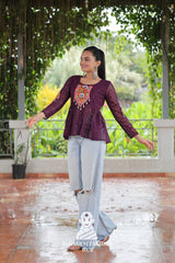 Elegant Kutchi Gamthi Schiffli Embroidery Georgette Peplum Top 🌸👑