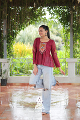 Festive Georgette Schiffli Kutchi Work Peplum Top for Navratri ✨👗