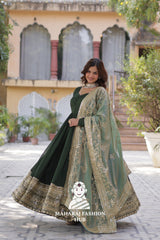 🎀 Ethnic Radiance in Vichitra with Full Sleeves & V-Neck - Special Designer Gown