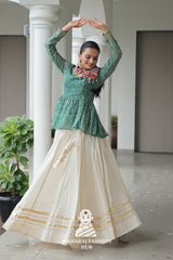Navratri - Premium Kora Cotton Gota Patti Lehenga with Bandhani Kutchi Top ✨💃