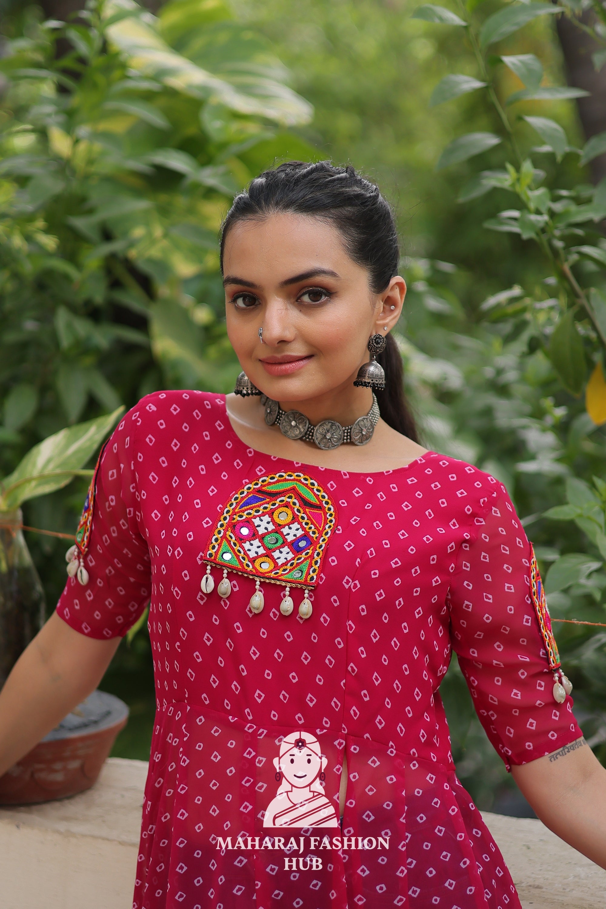 Traditional Bandhani Patchwork Half Sleeve Navratri Kurti for Women 🌸🪔