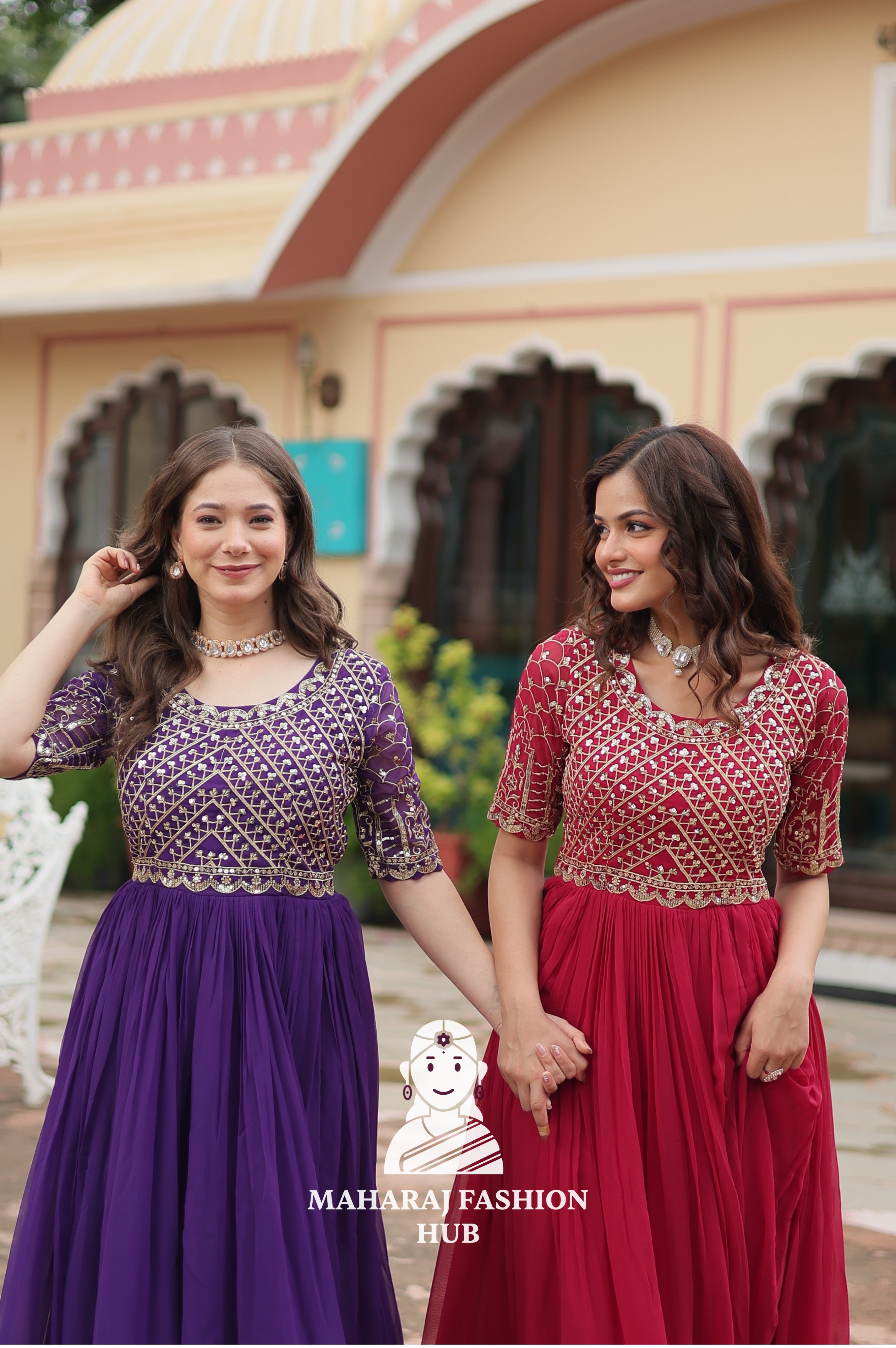 Stunning Embroidered Fabric Gown with Classic Round Neck - Combo Offer Gown