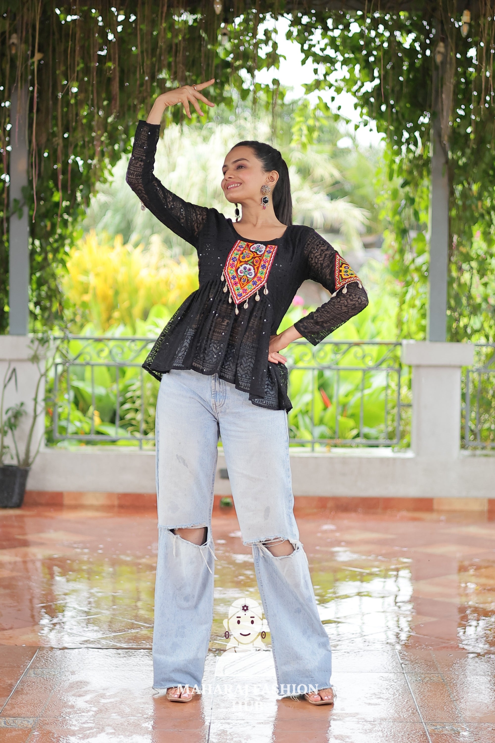 Navratri - Trendy Peplum Style Kutchi Gamthi Schiffli Embroidered Top for Navratri 🌺💃