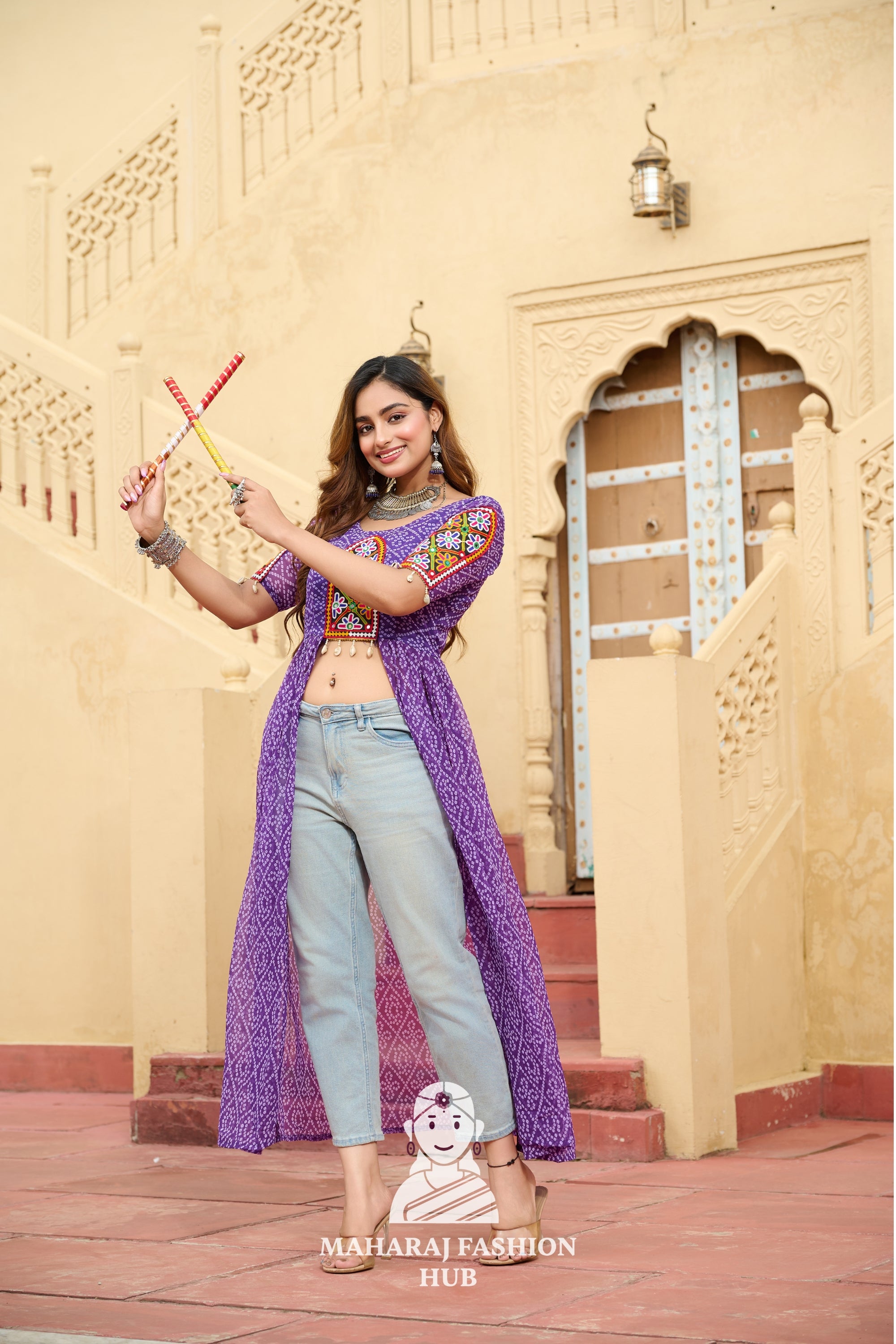 Premium Faux Georgette Bandhani Kutchi Patchwork Kurti for Festive Style 🌸🪔
