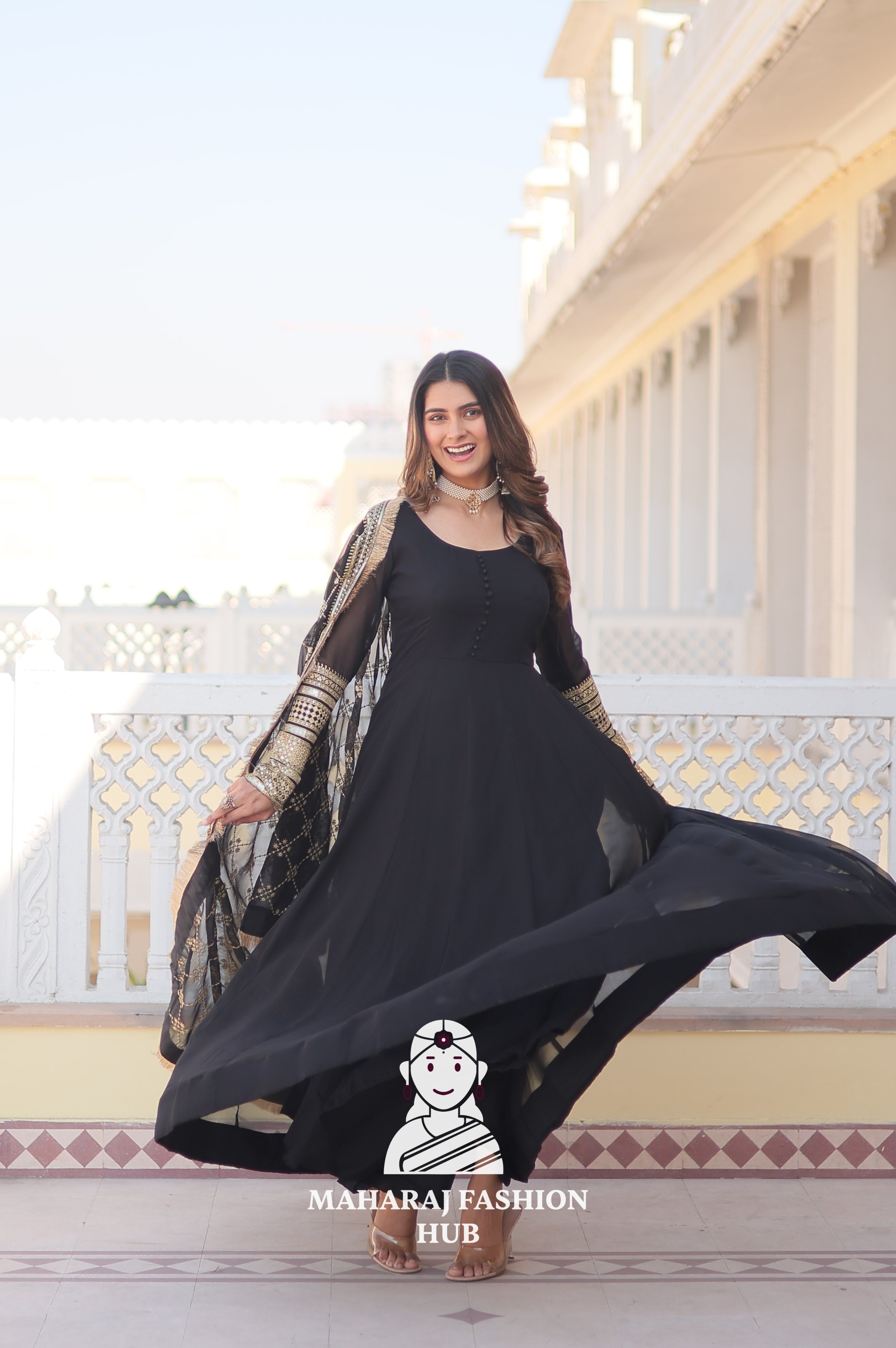 Faux Blooming Elegance – Special Designer Gown with Full Sleeves Finish