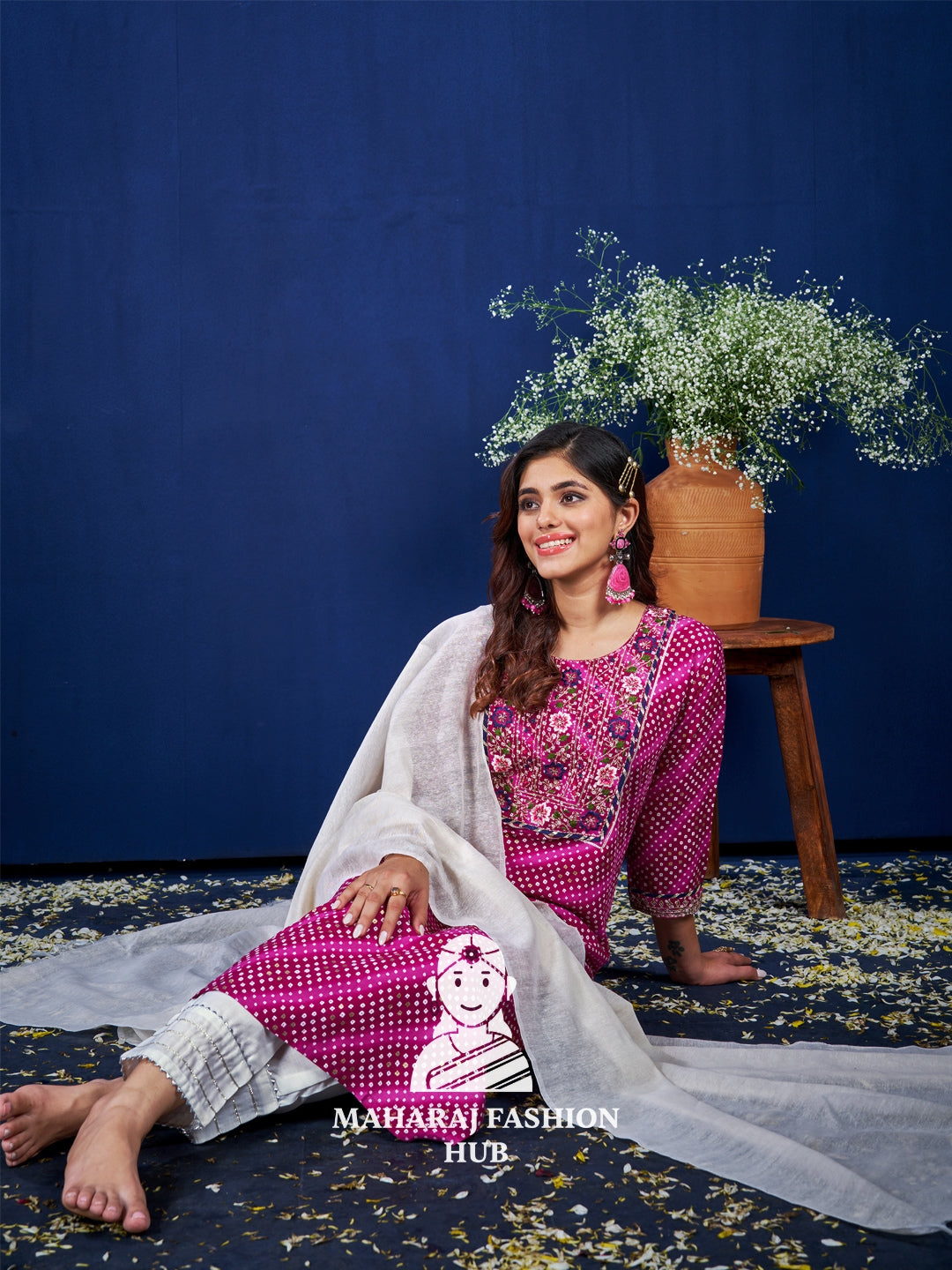 Maharaj Fashion Hub Anarkali Gown Set – Elegant Flared Gown with Bottom and Dupatta for Women’s Festive & Wedding Wear