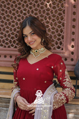 💃 Fancy V-Neck Gown with Sequins Detailing & Designer Lace - Special Designer Gown
