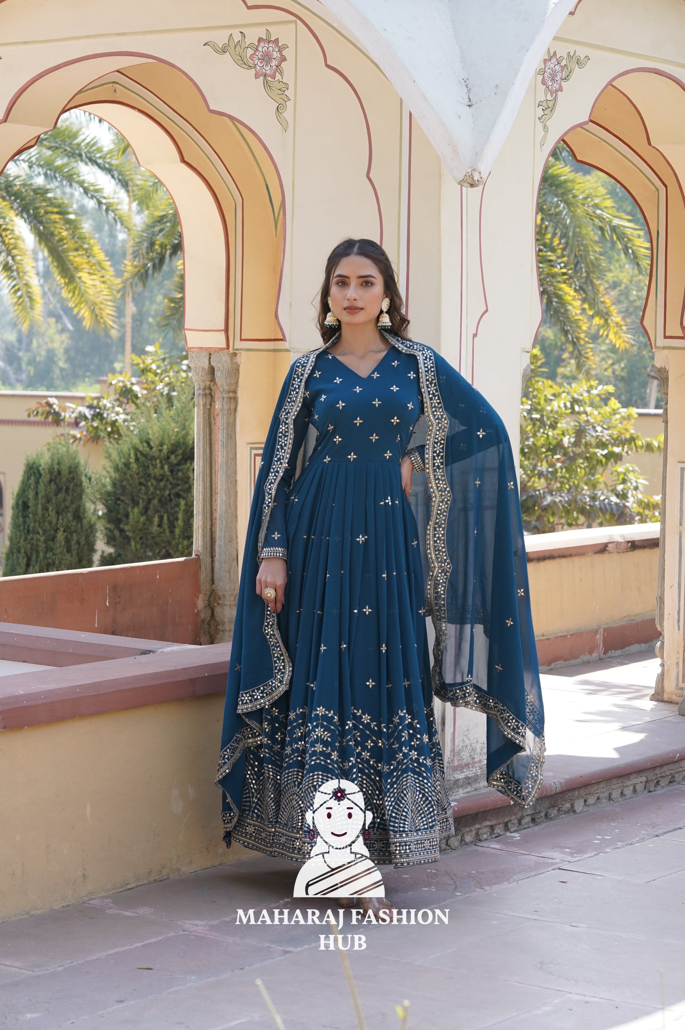 Designer Embroidered Gown Set with 2.3M Dupatta