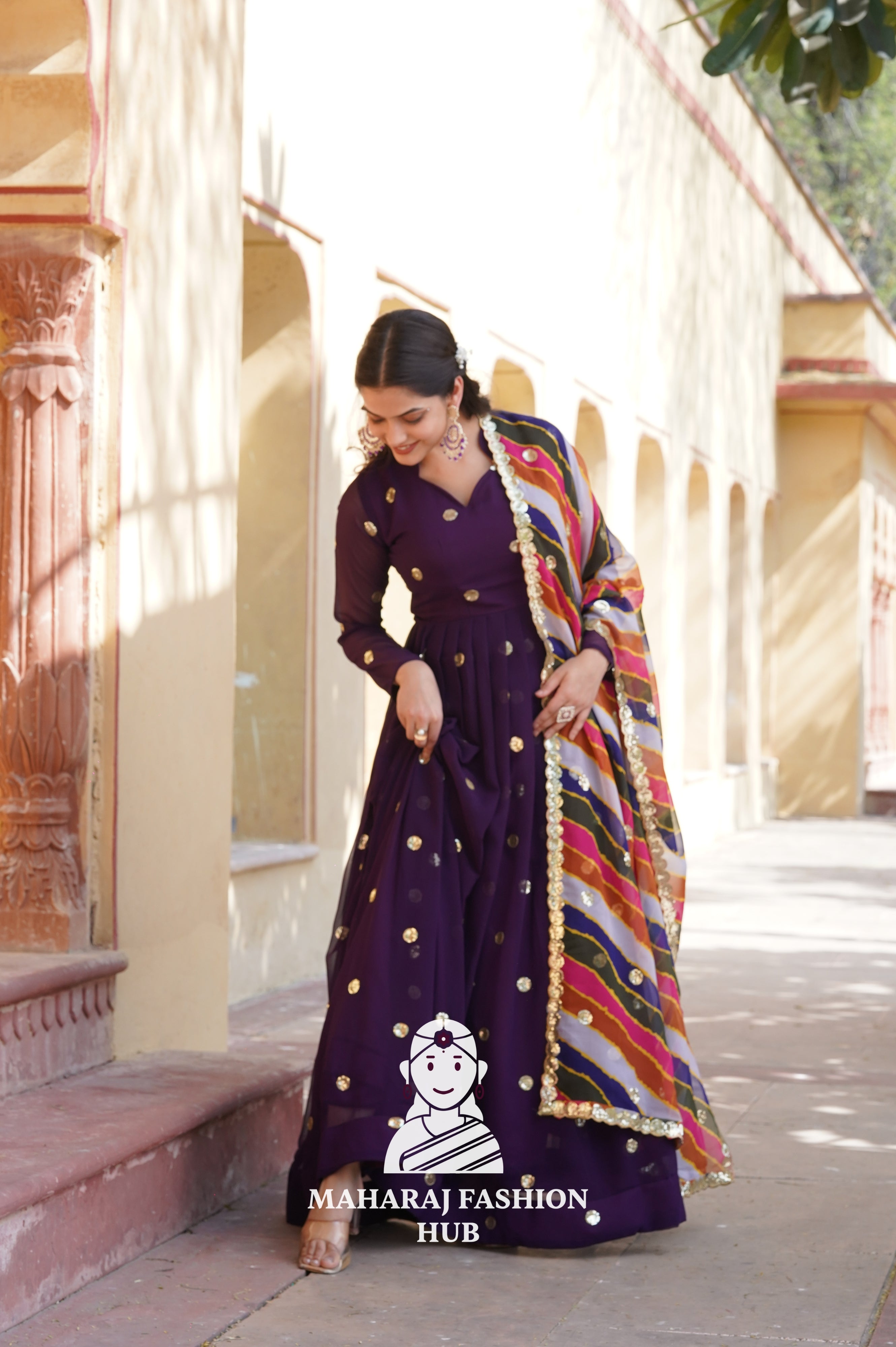 Special Designer Gown Set in Faux Blooming with Embroidered Silk Dupatta