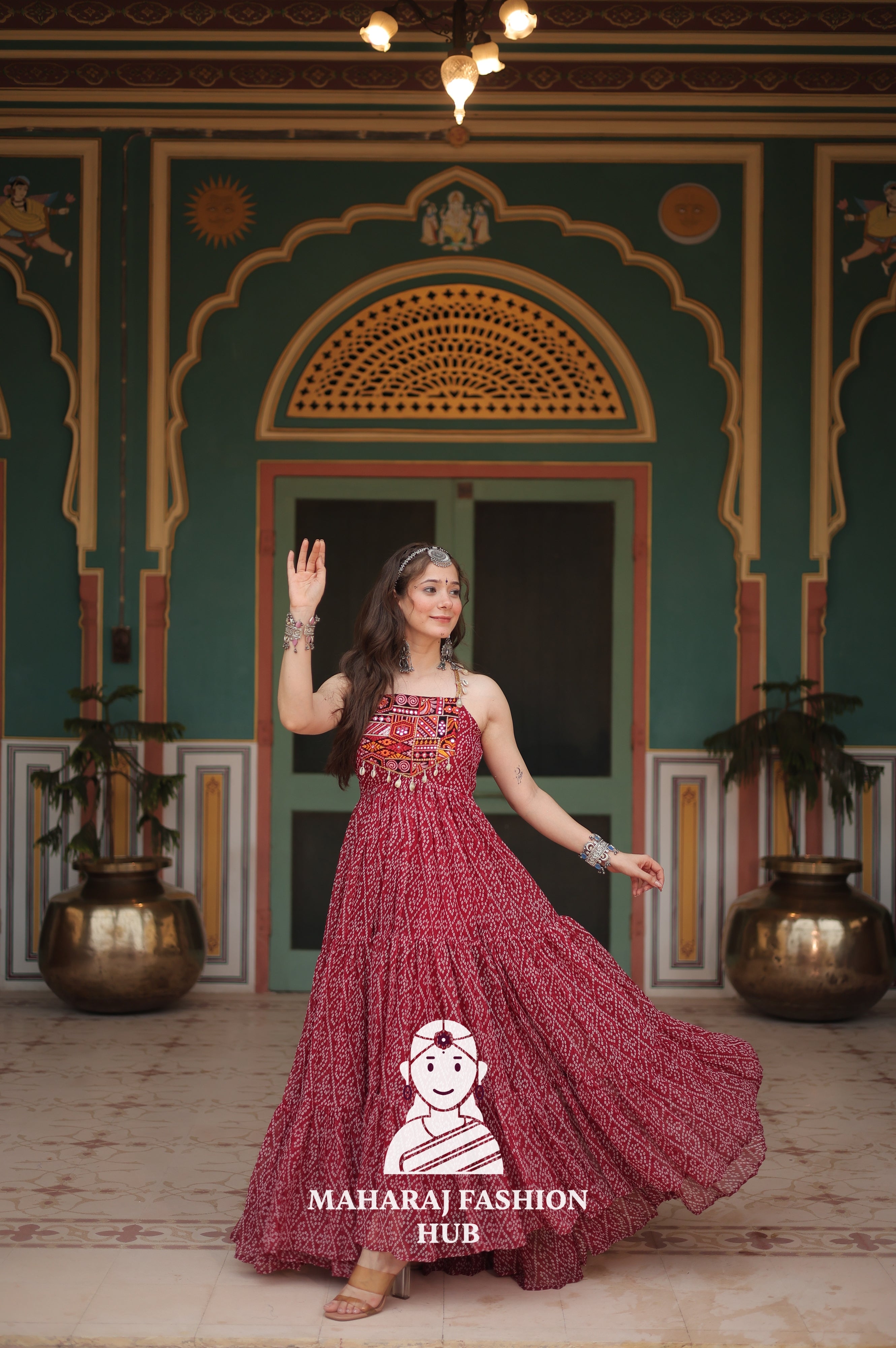 Bandhani Print Faux Georgette Ensemble with Cotton Lining