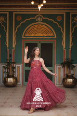 Stunning Faux Georgette Gown with 12 Meter Flair and Patchwork