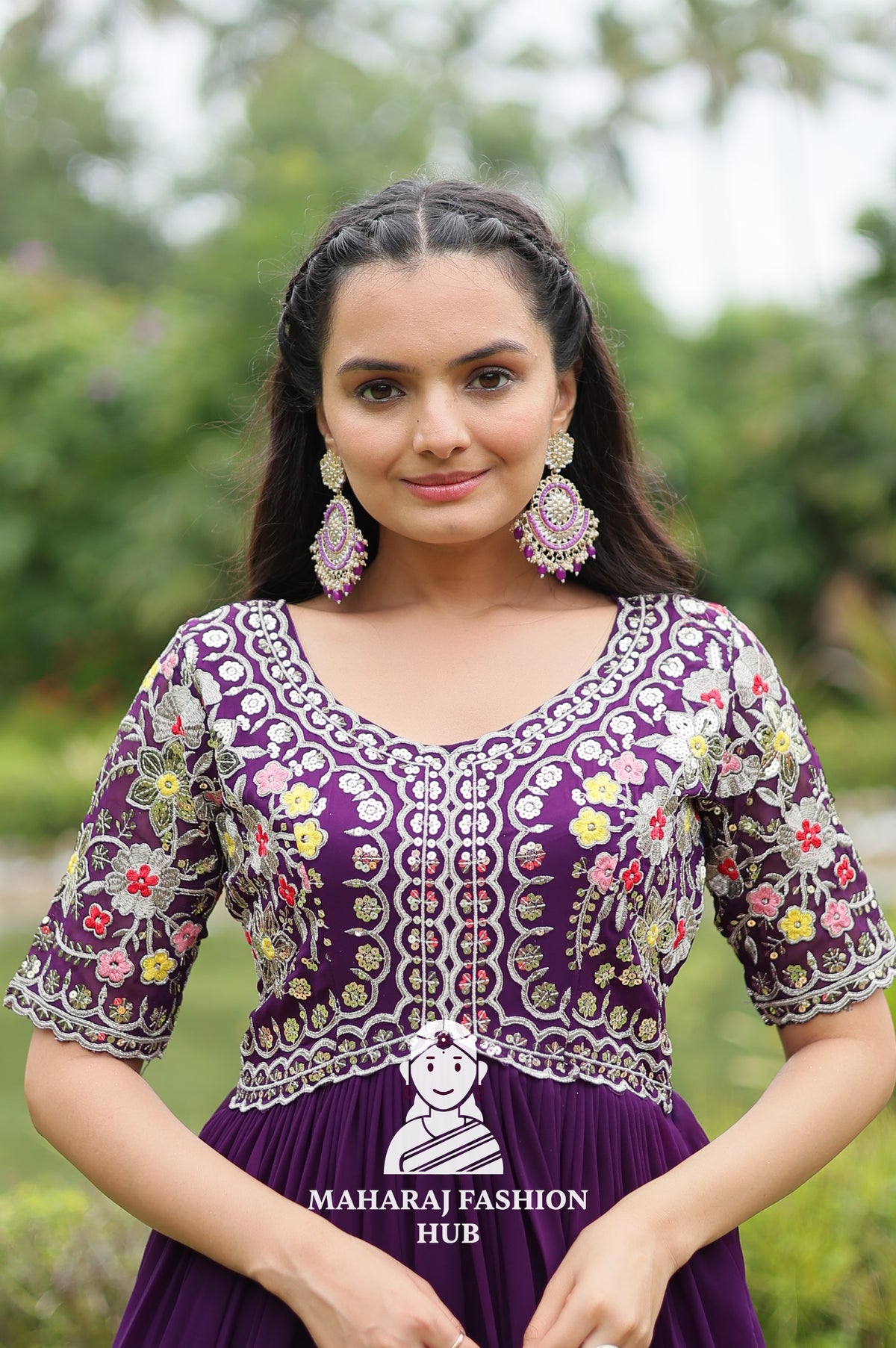 Designer Faux Blooming Gown Crafted for Festive Moments