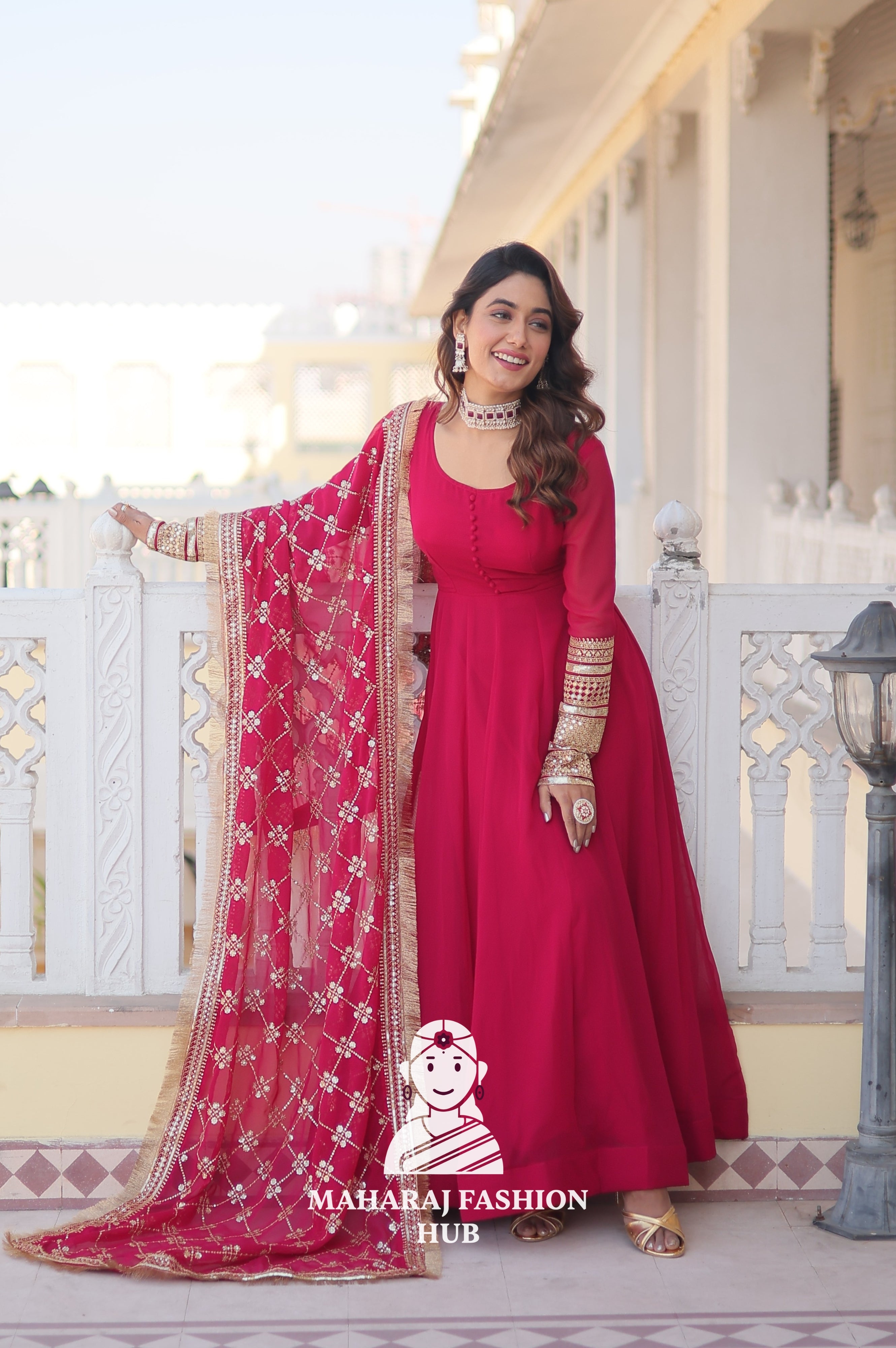 Faux Blooming Elegance – Special Designer Gown with Full Sleeves Finish