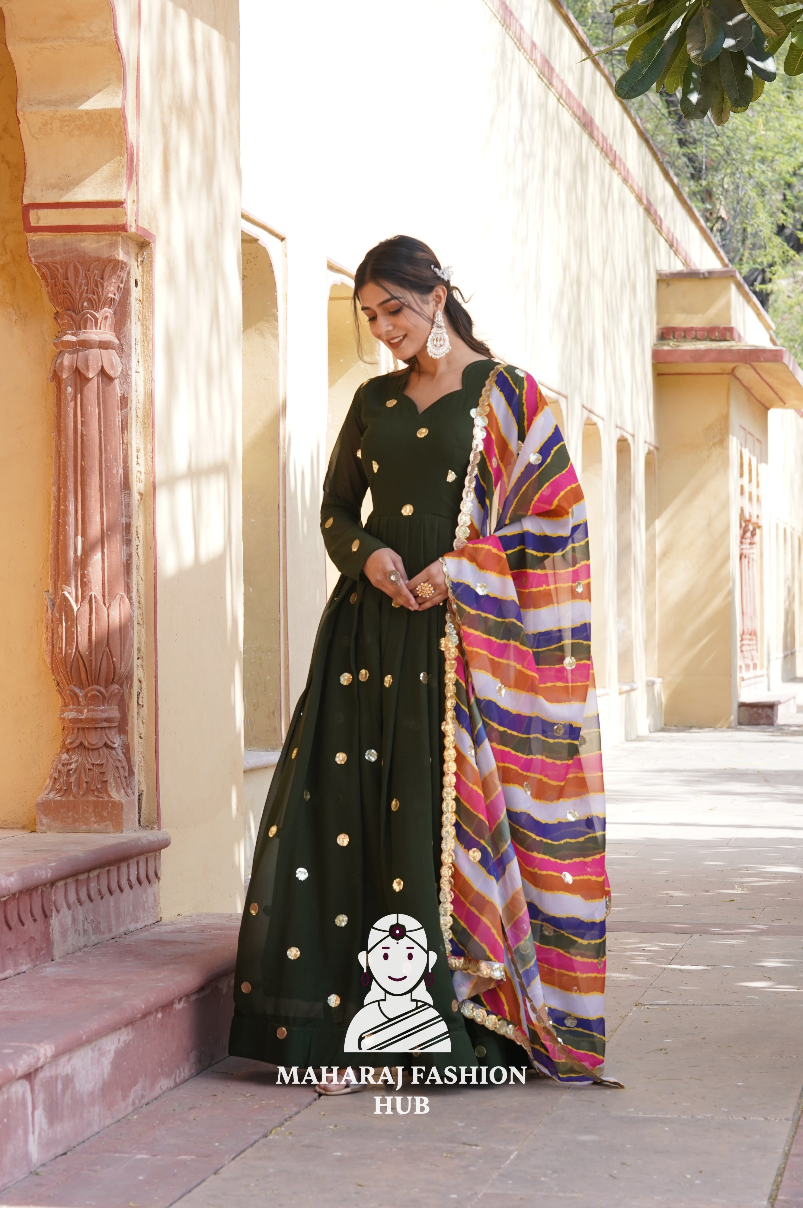 Elegant Faux Blooming Special Designer Gown with Contrast Silk Dupatta