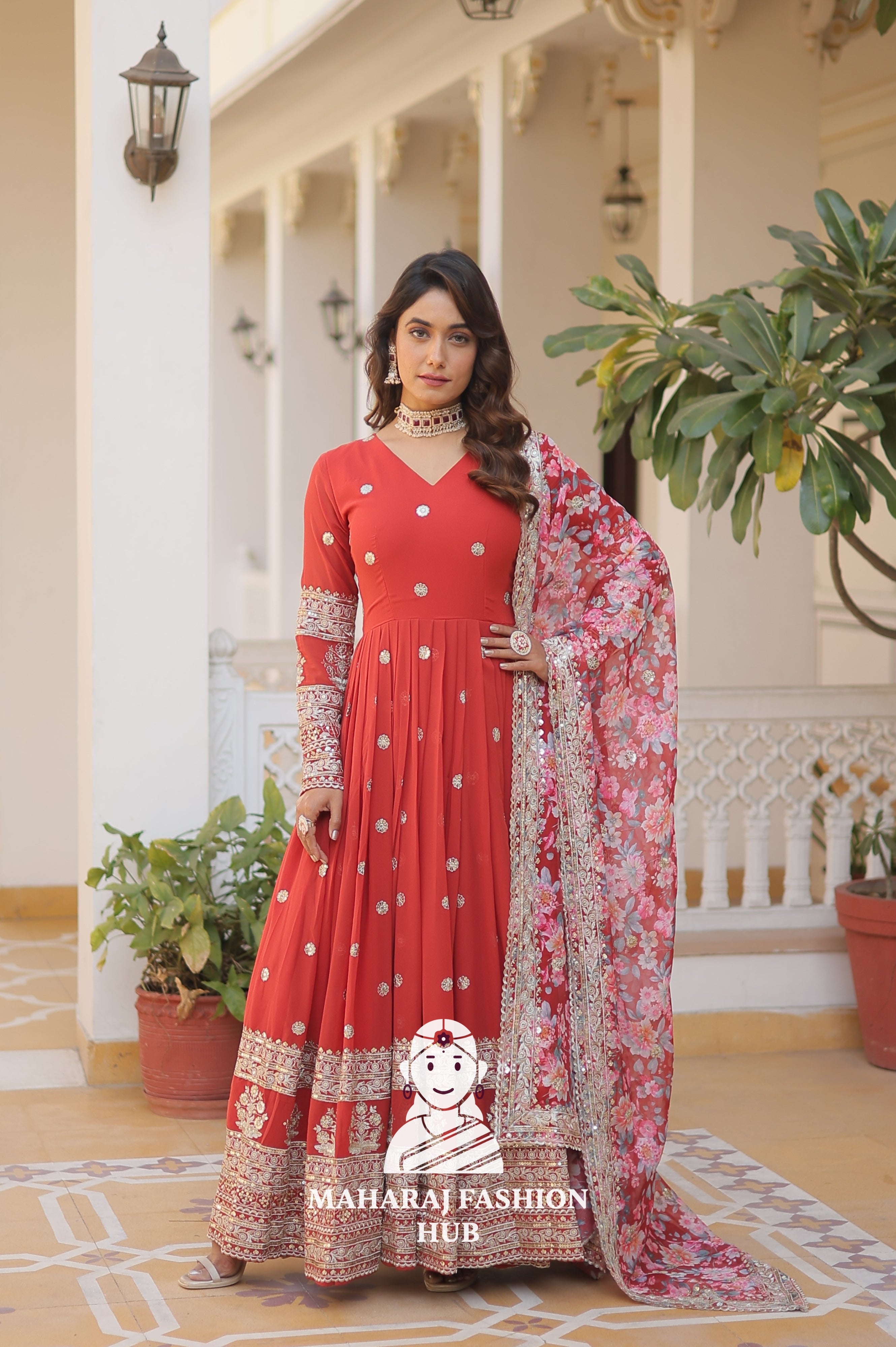 Elegant Faux Georgette Gown with Cutwork Tabby Silk Dupatta