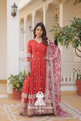 Elegant Faux Georgette Gown with Cutwork Tabby Silk Dupatta