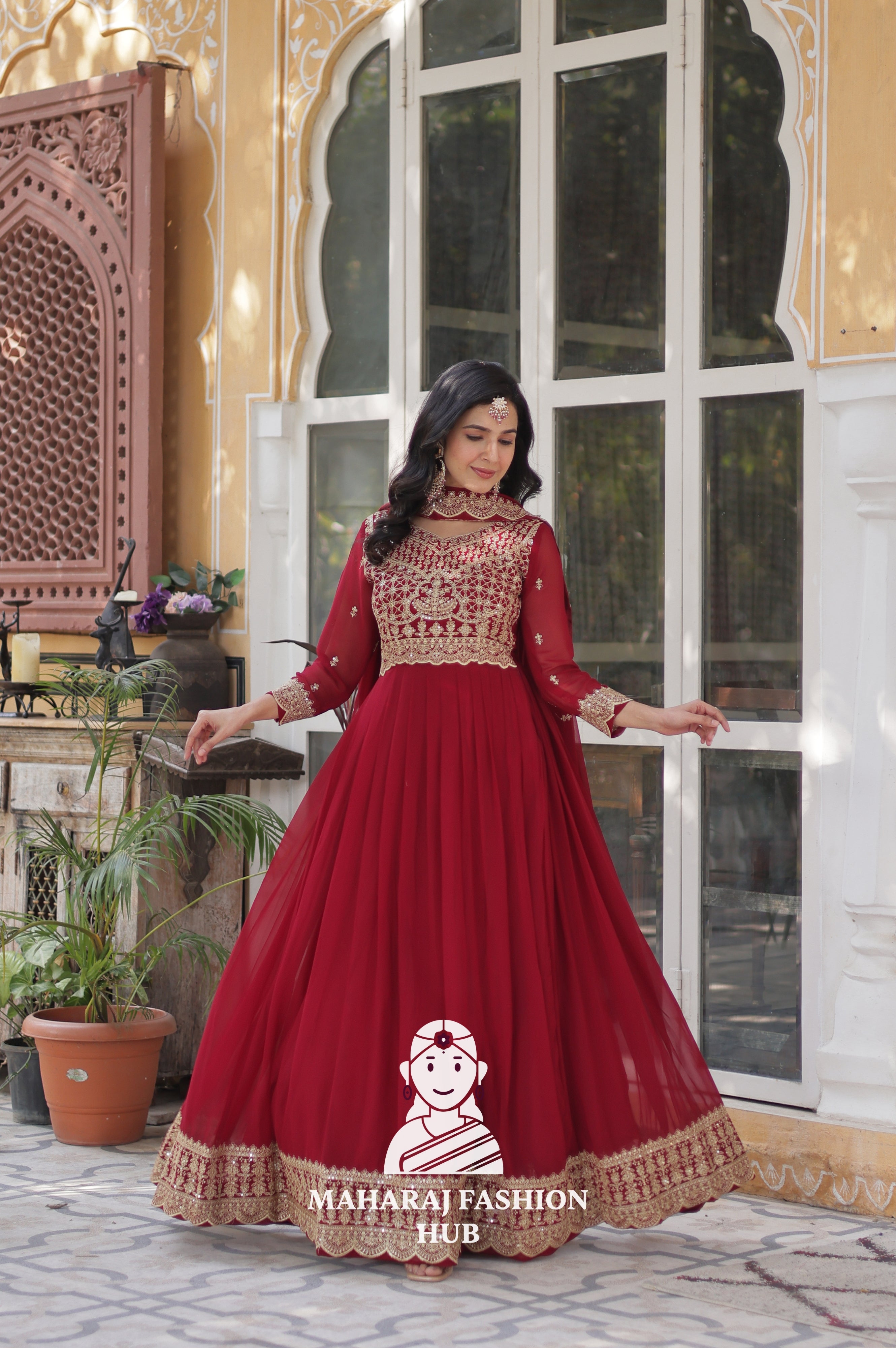 💃 Full Flair Faux Blooming Gown Paired with Designer Dupatta