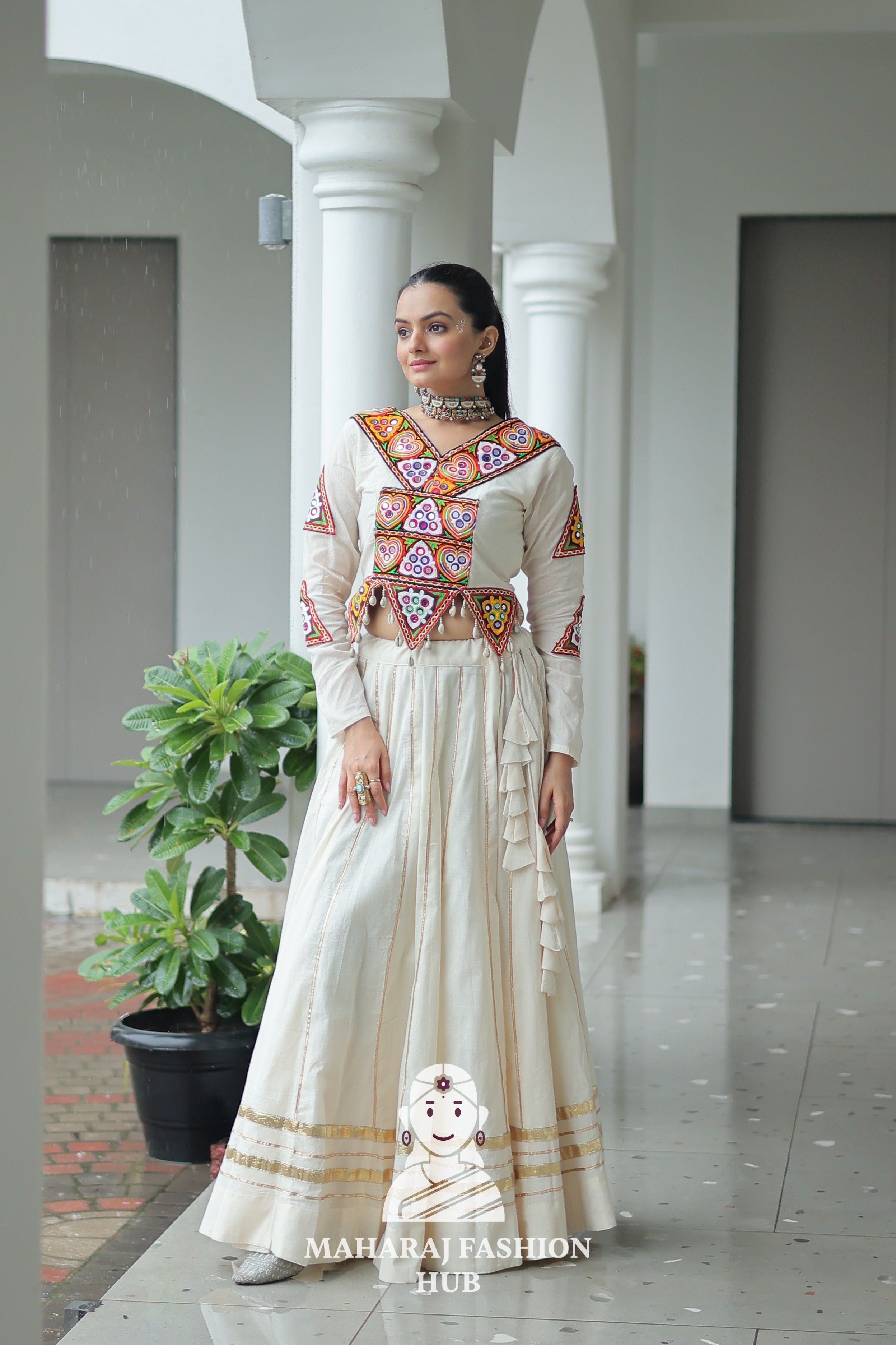 🌸 Traditional Navratri Elegance: Kora Cotton Chaniya Choli 🌸