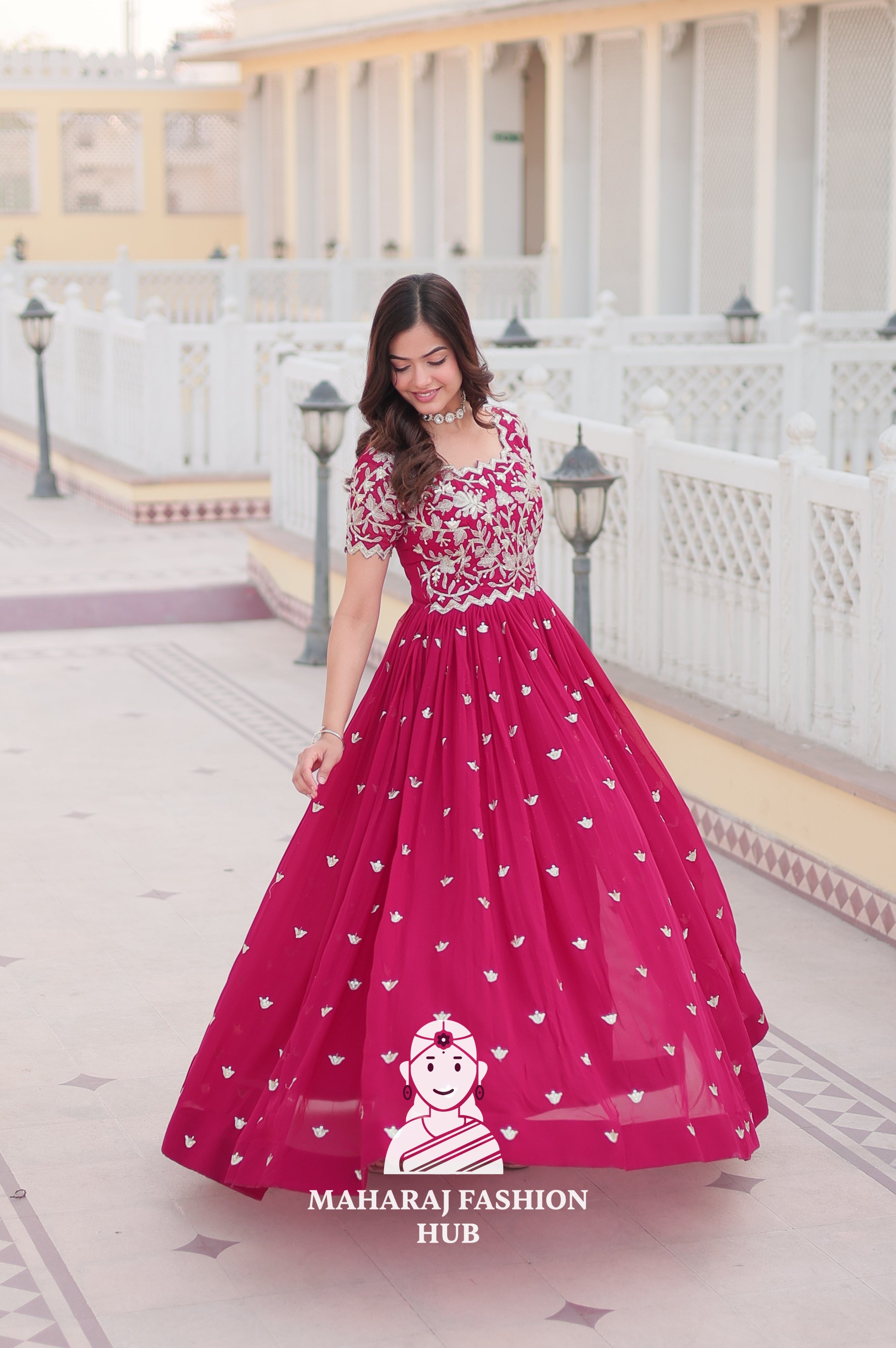Canvas Patta Stitched Special Designer Gown with Embroidered Cut-Work Sleeves