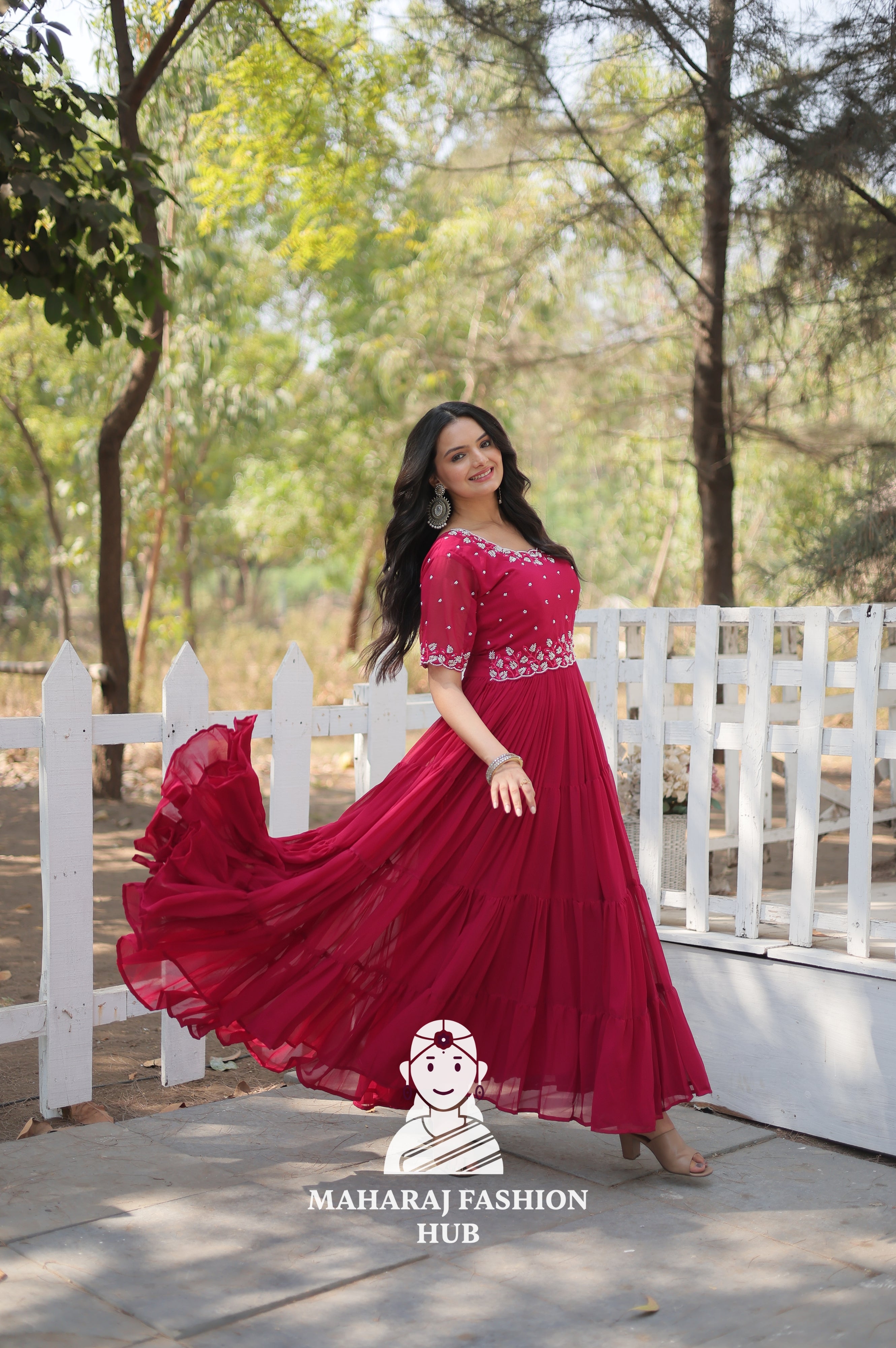 Round Neck Beads Work Gown with Rich Flair Finish