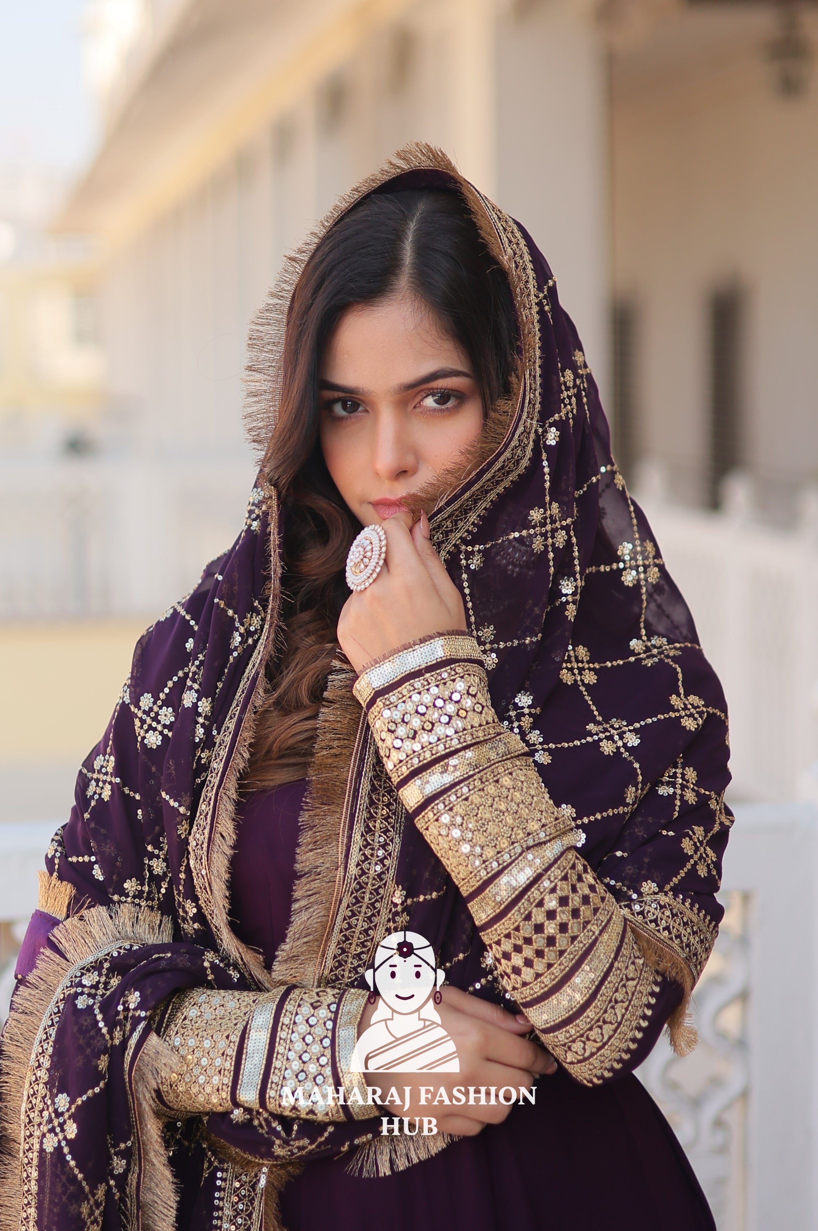 Faux Blooming Elegance – Special Designer Gown with Full Sleeves Finish