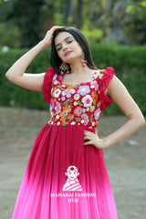 Sleeveless Designer Gown with Frill Shoulder