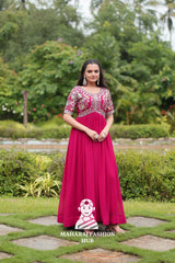 Half Sleeve Faux Blooming Fabric Gown with Luxe Finish