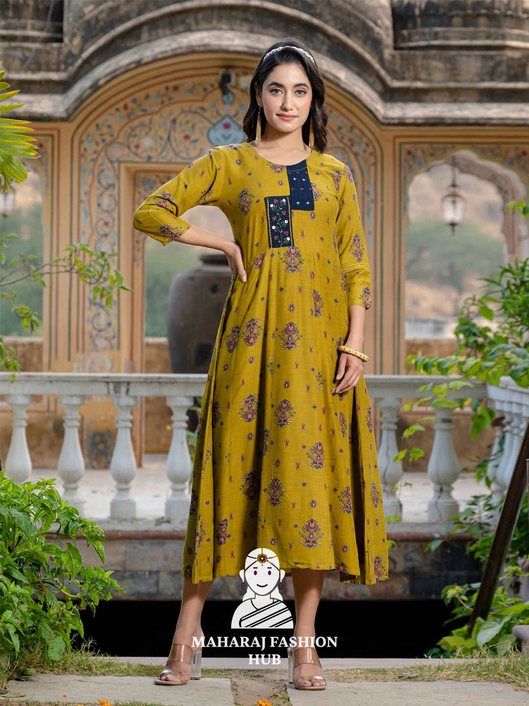 💚 Mehendi Magic – Embroidered Rayon Kurta for Women