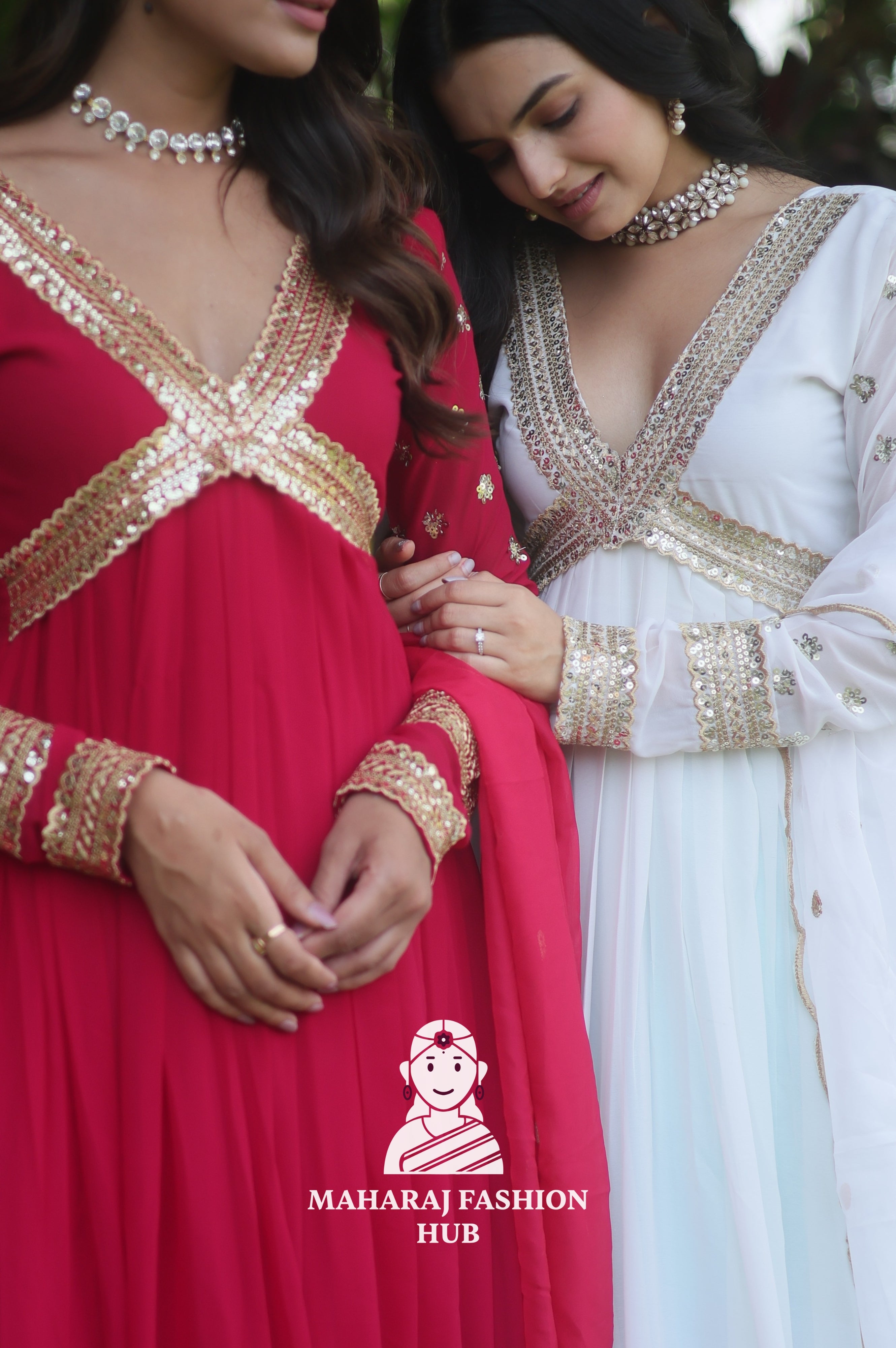 Designer Faux Blooming Gown with Full Sleeves & Dupatta in Cut-Work Grace 🌼