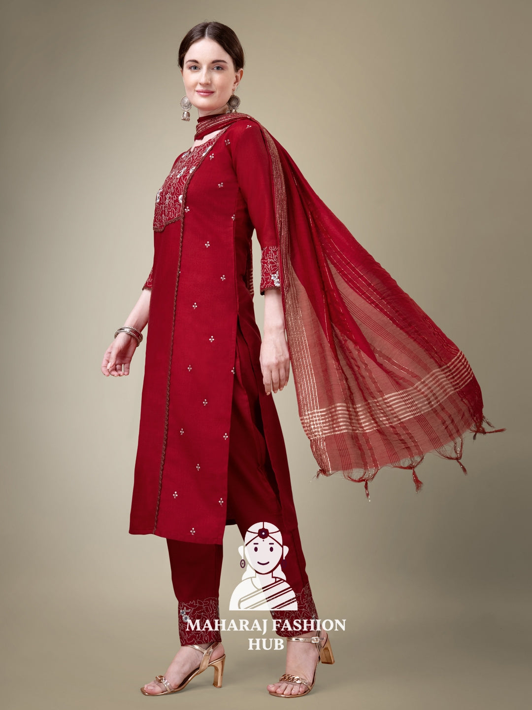 Maharaj Fashion Hub Women's Elegant Kurti Pant Dupatta Set