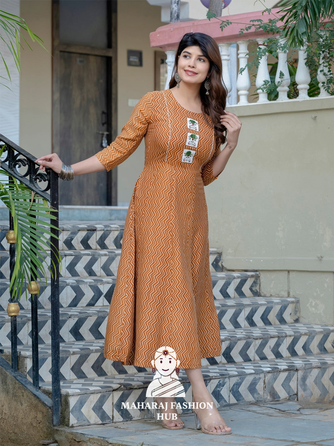 🧡 Rustic Charm – Embroidered Rayon Kurta for Women