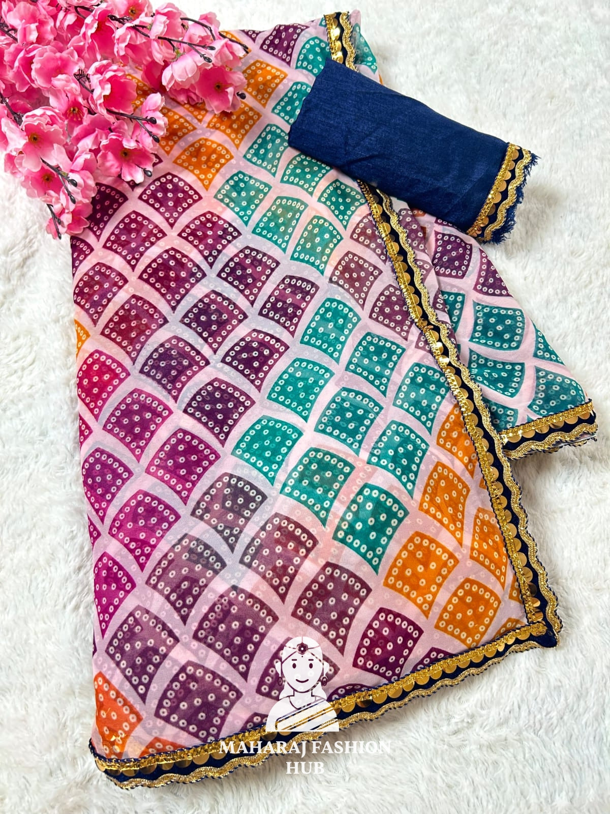 Traditional Bandhani Georgette Saree Set for Women | Party Wear Ethnic Saree with Blouse | Soft, Flowing & Festival Ready