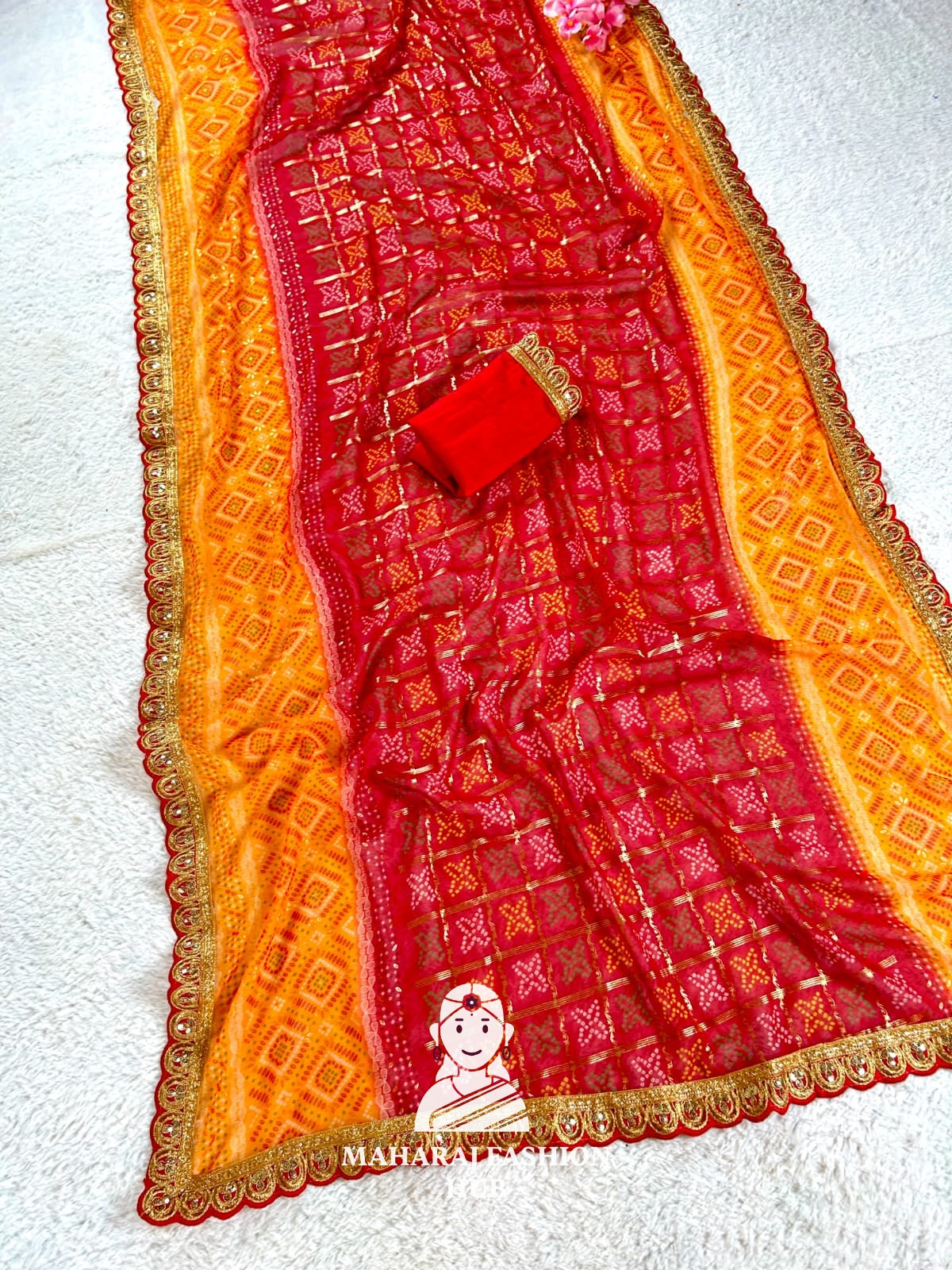 Heavy Georgette Saree with Lehariya Pattern with blouse for women's || Vibrant Heavy Georgette Saree for women's ||