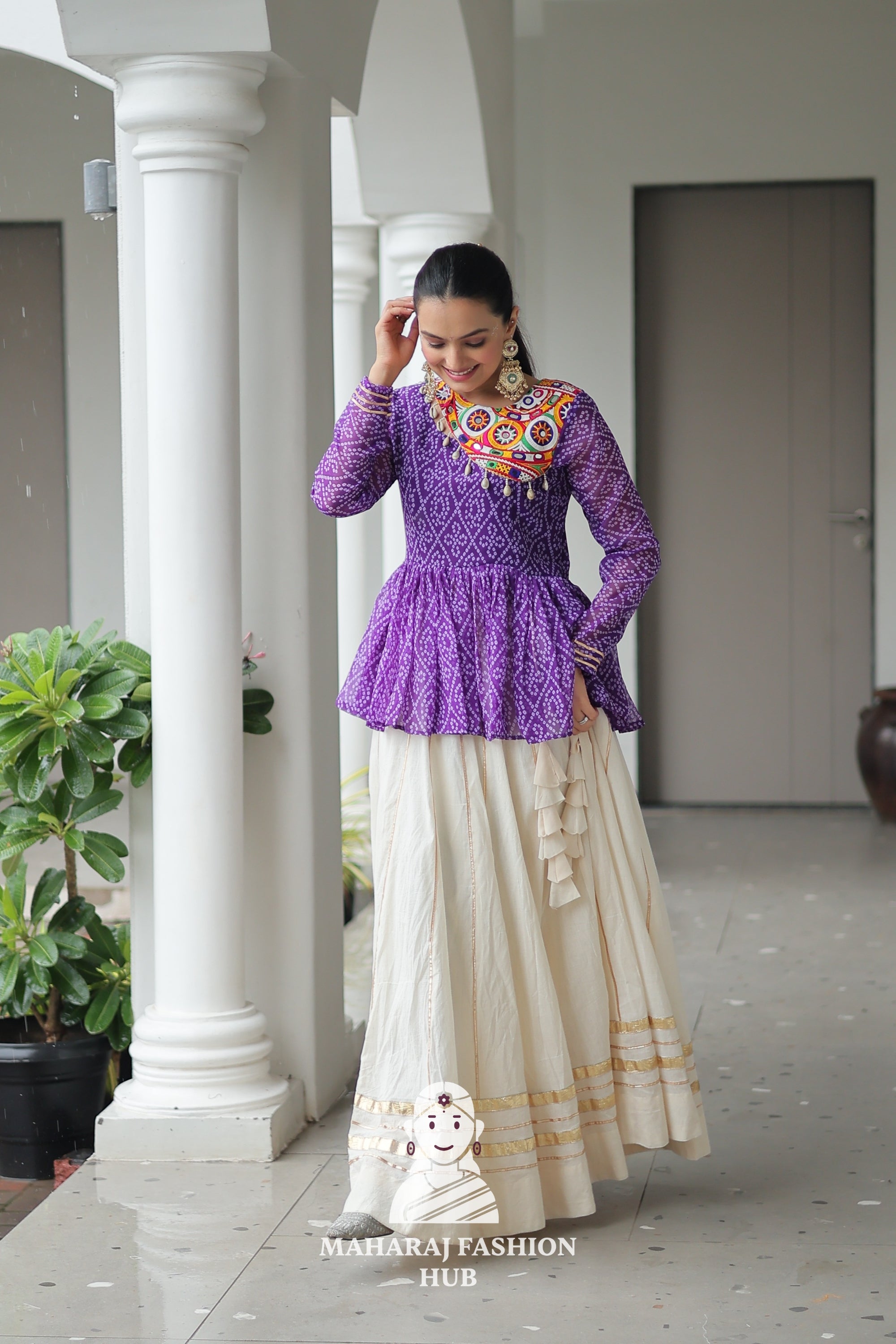Navratri - Festive Lehenga Set – Bandhani Print Kutchi Work Top with Gota Patti Skirt 👑🌺