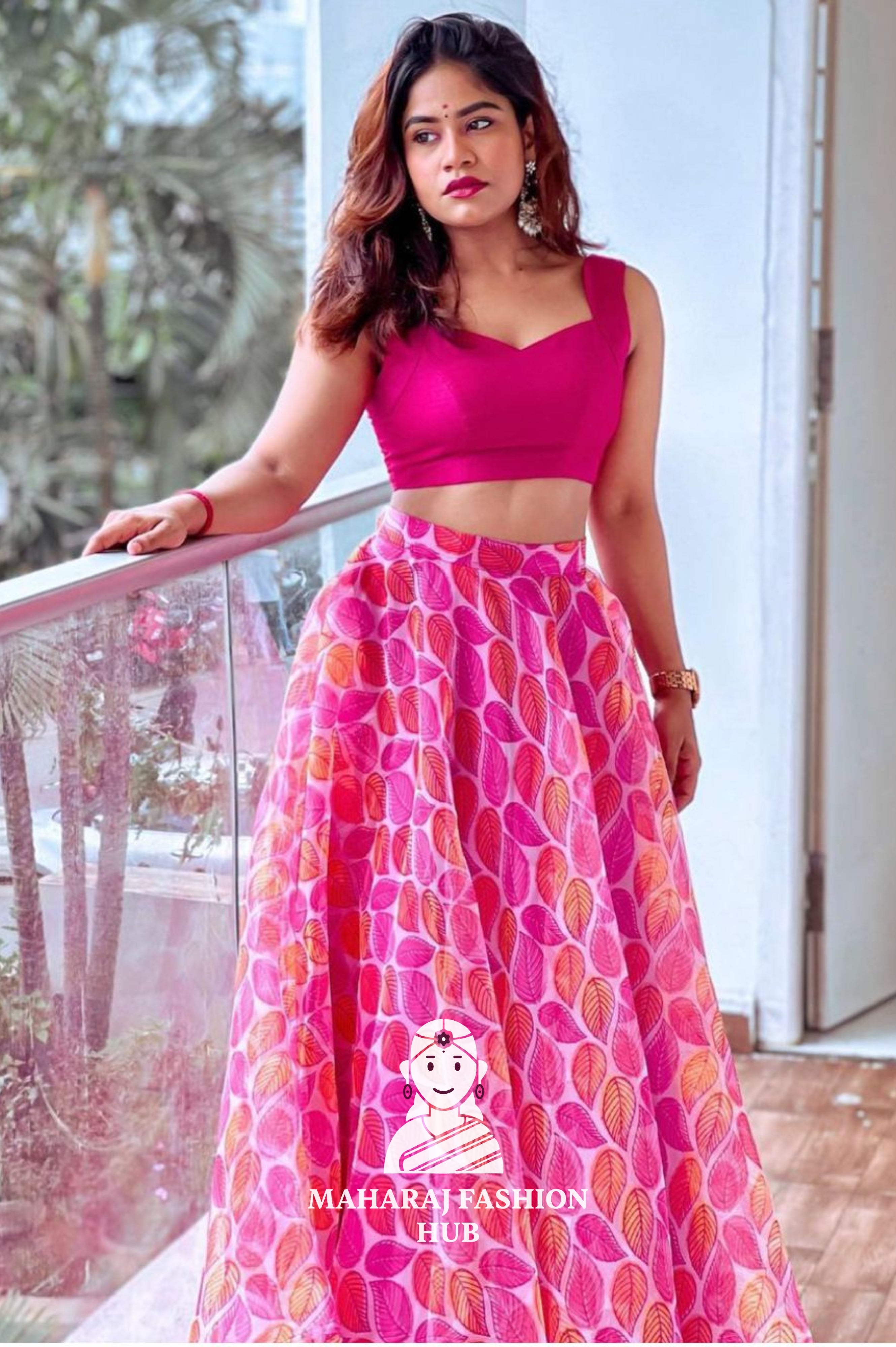 Chinnon Printed Flared Skirt with Phantom Silk Blouse for Weddings