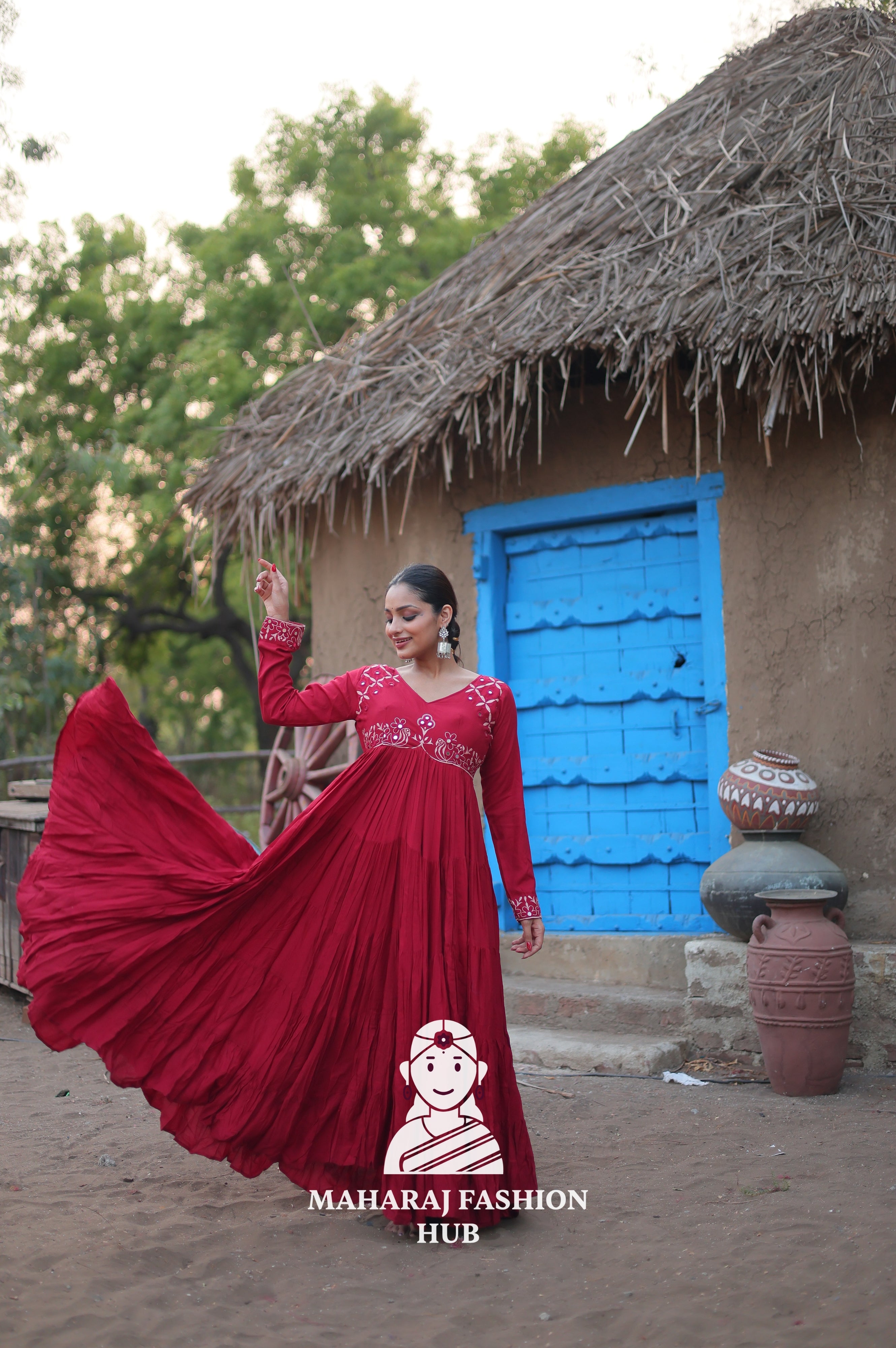 Stunning Reyon Fabric Gown with Luxurious 15 Meter Flair