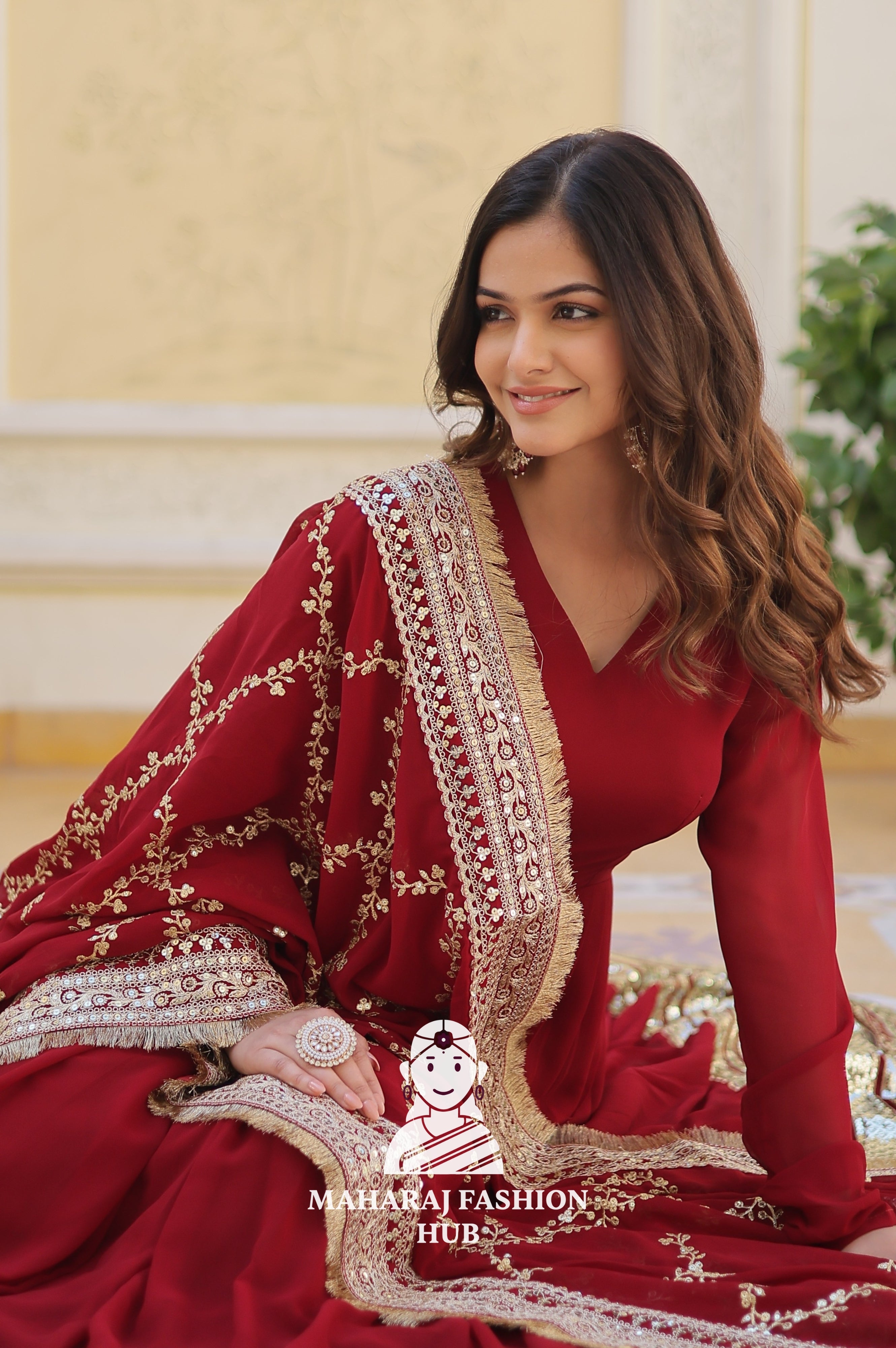 Zari & Sequins Faux Blooming Gown Set with Designer Dupatta