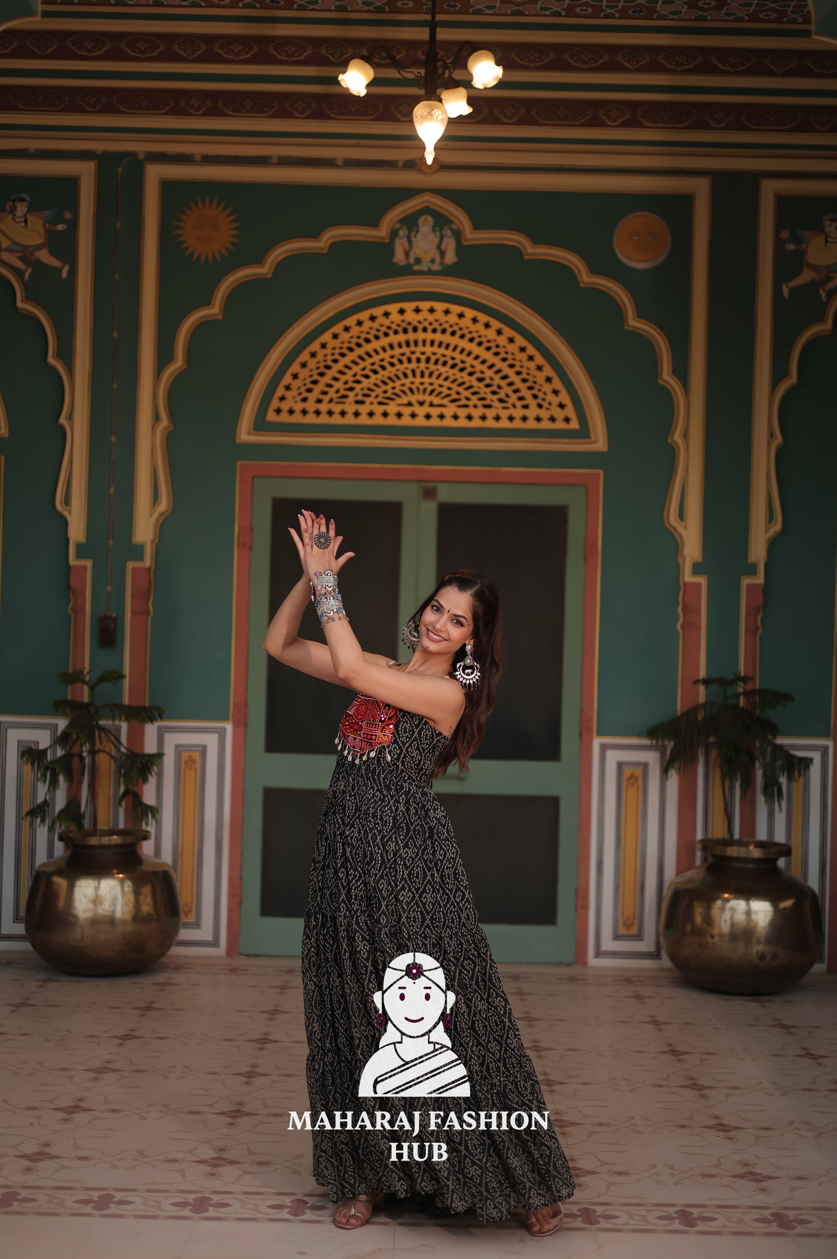 Elegant Bandhani Faux Georgette Gown Featuring Sleeveless Style