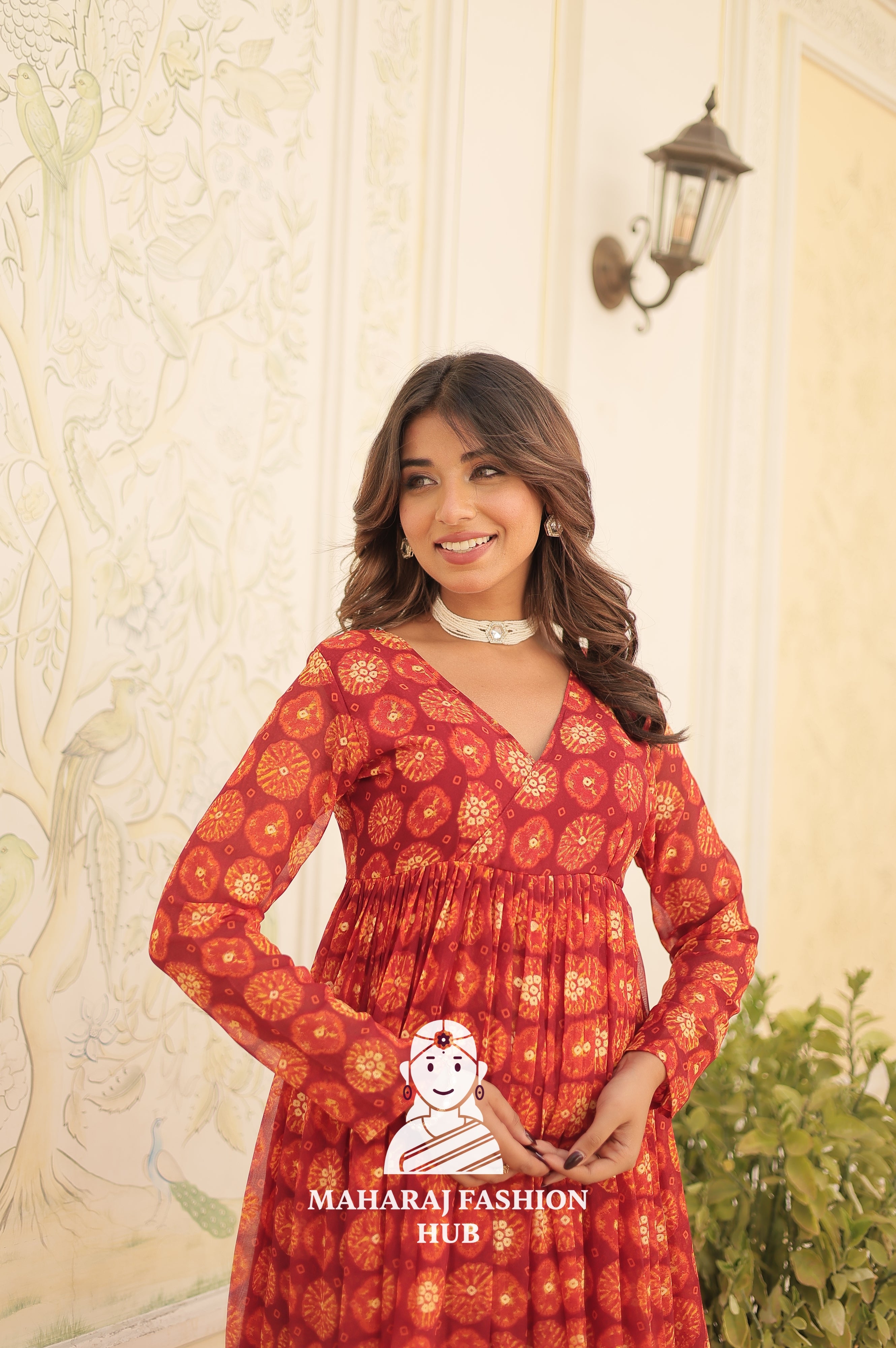 Ethnic Charm in Foil Print Georgette Grace - Special Designer Gown