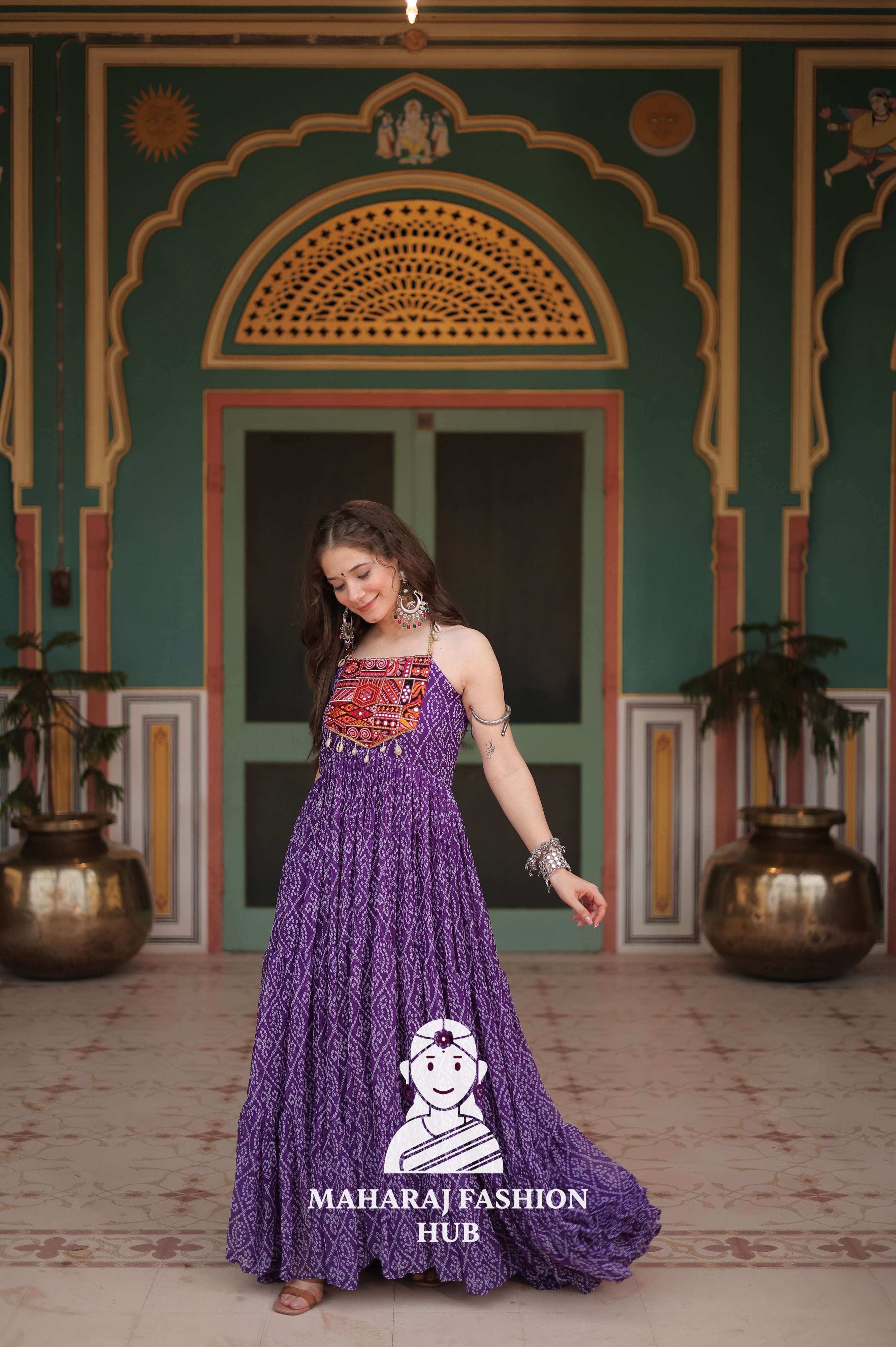 Bandhani Print Faux Georgette Ensemble with Cotton Lining