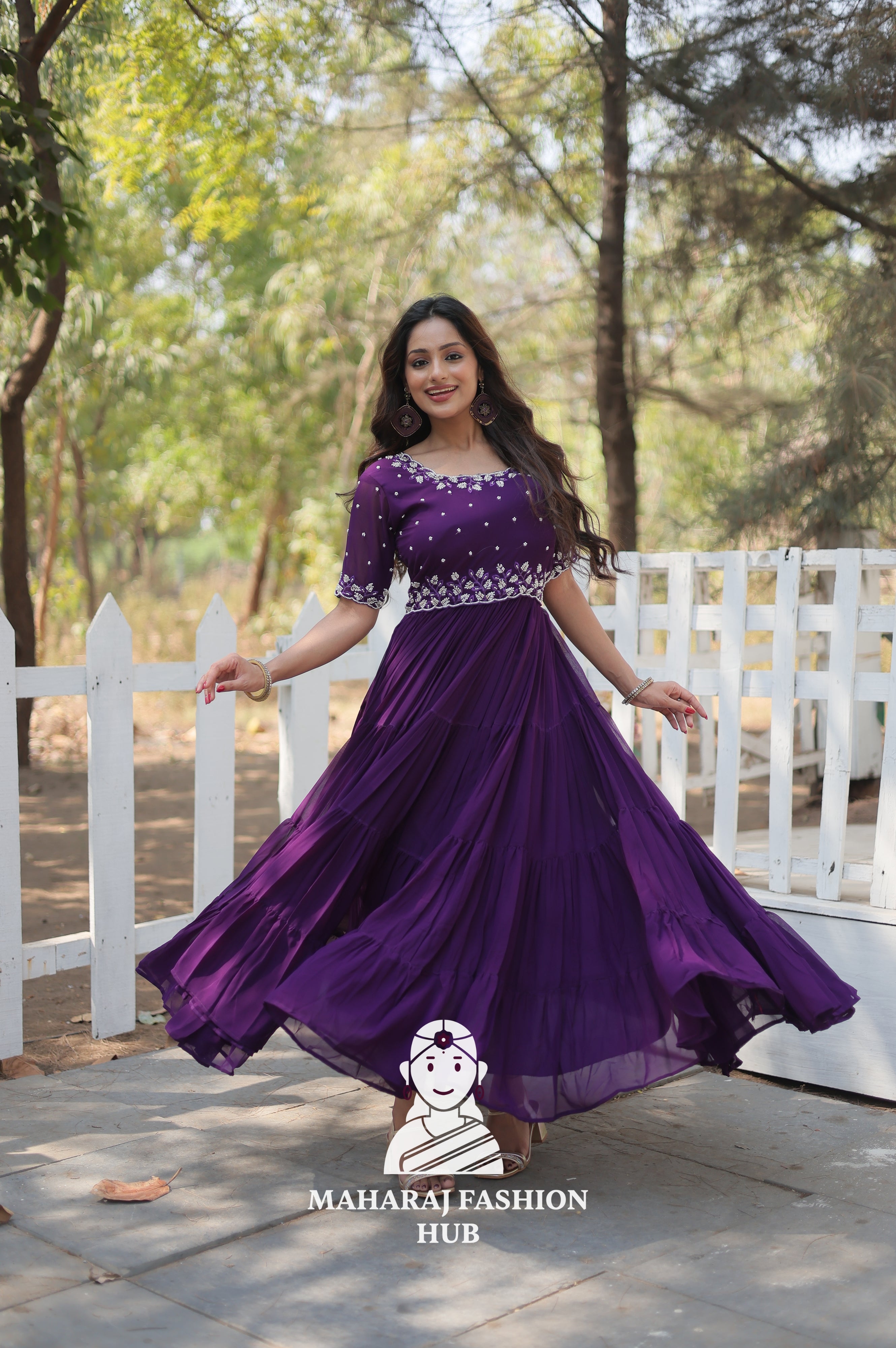 Stunning Beads Embroidered Gown in Faux Blooming Fabric