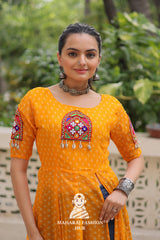 Premium Faux Georgette Bandhani Print Kutchi Patch Kurti Collection 💫🎶