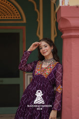 Faux Georgette Gown with Kutchi Patch and Bandhani Artistry