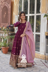 🧵 Full-Sleeve Gown in Star Georgette with Fancy Finish - Special Designer Gown