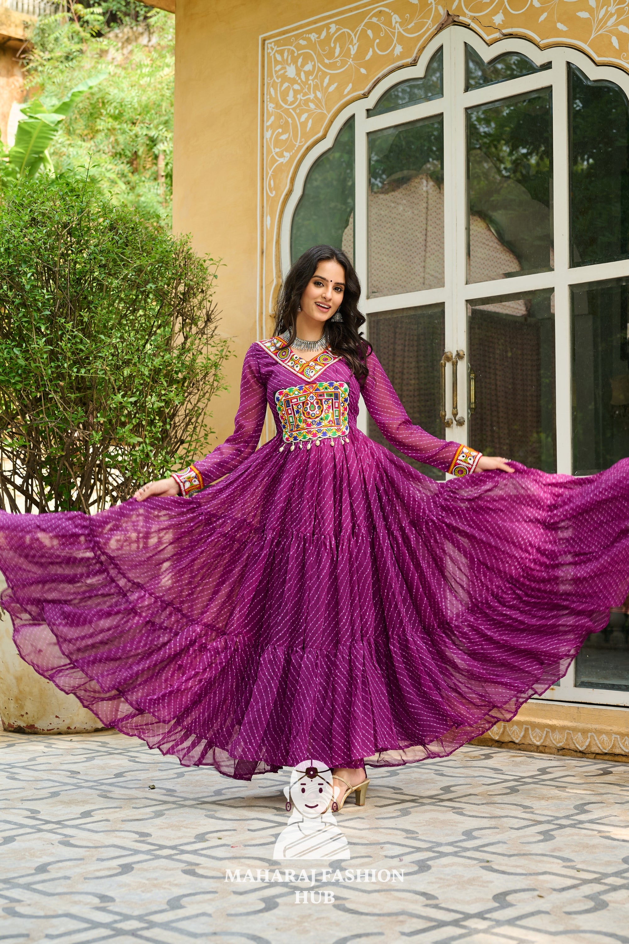 Navratri - Festive Laheriya Kutchi Patch Faux Georgette Navratri Gown Design 🎶👑