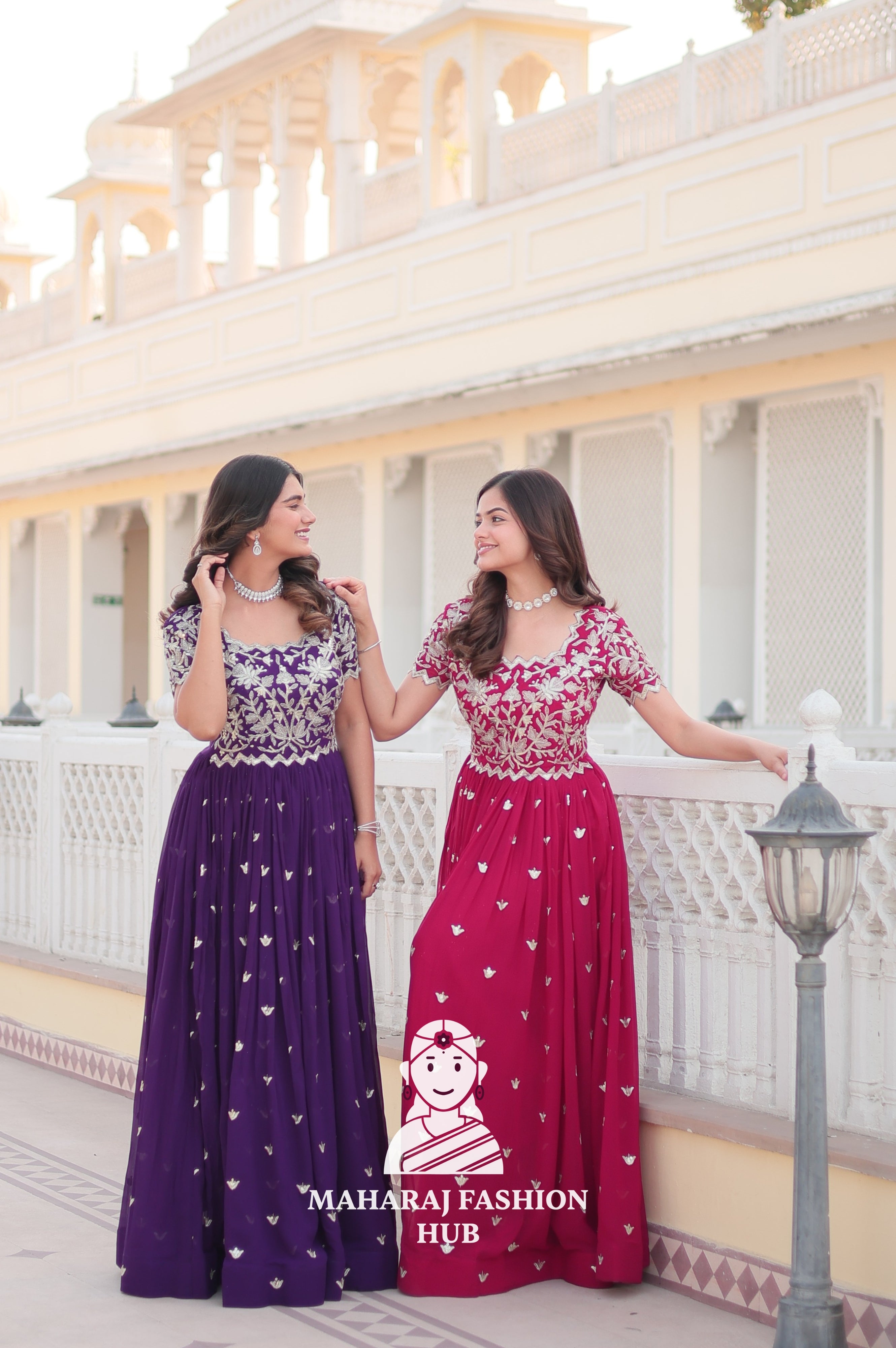 Round Neck Faux Blooming Special Designer Gown with Full Inner Lining - Combo Offer Gown